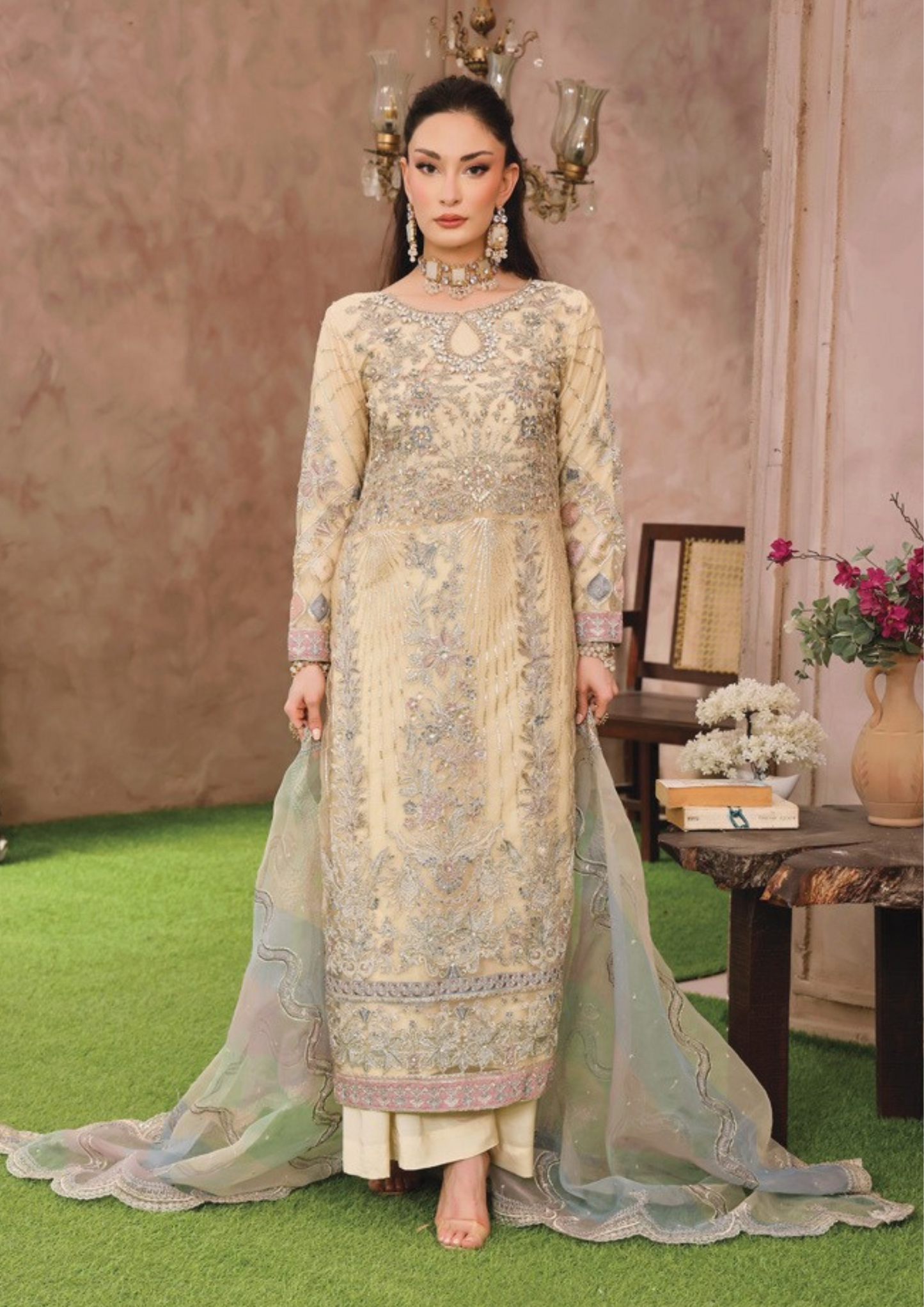 SHEESH MAHAL - Semi Stitched 3 - Piece Embroidered