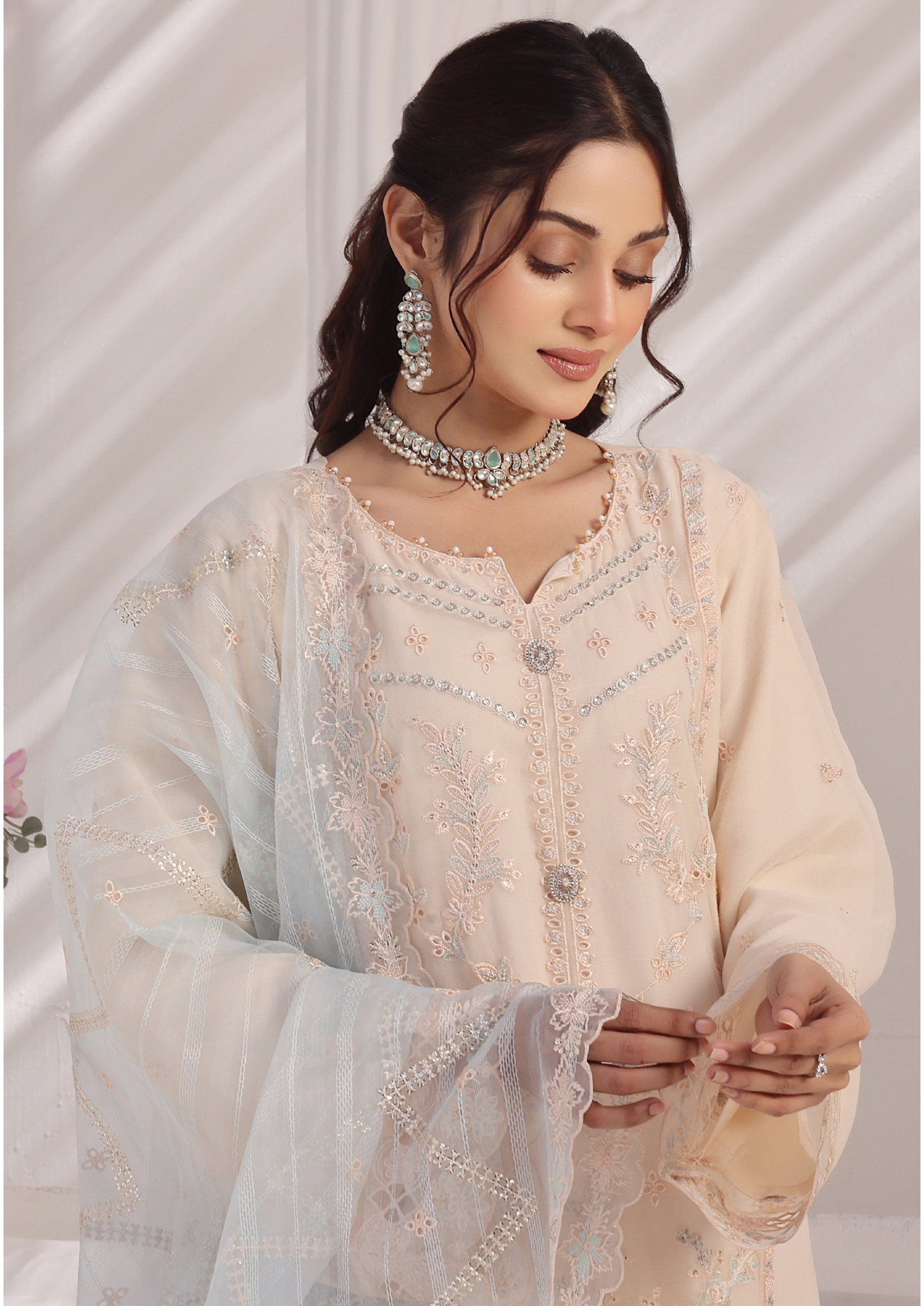 LA BELLE - Semi Stitched 3-Piece Embroidered Chiffon
