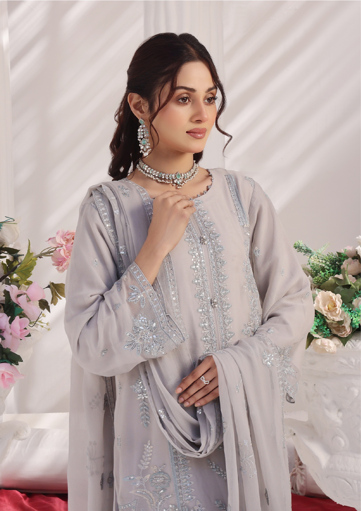 LA BELLE - Semi Stitched 3-Piece Embroidered Chiffon