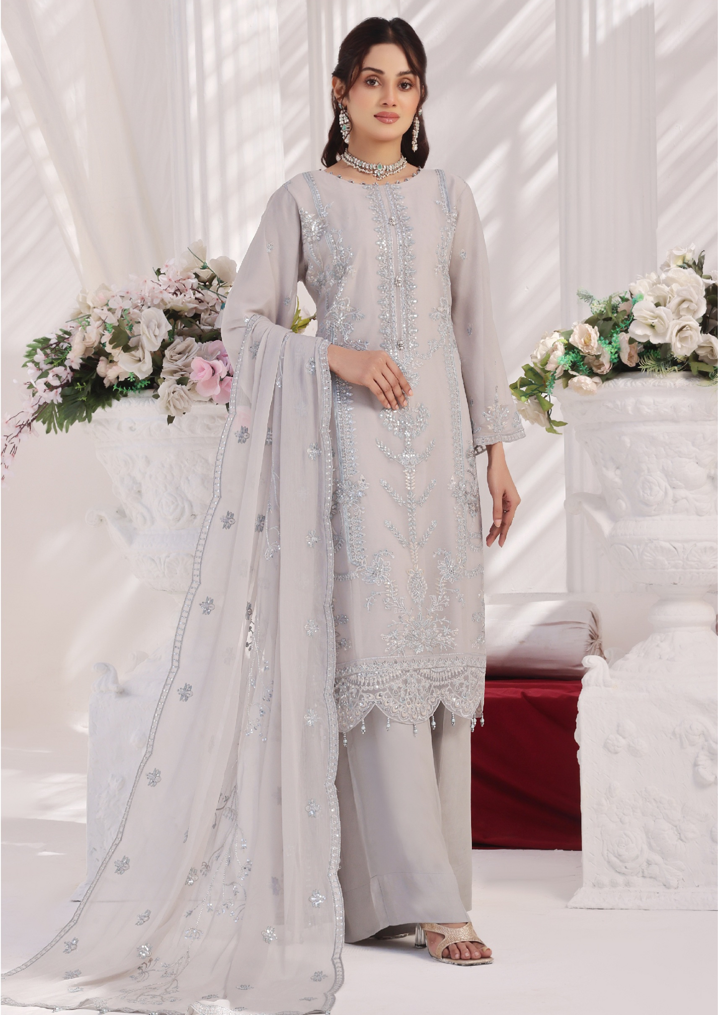 LA BELLE - Semi Stitched 3-Piece Embroidered Chiffon