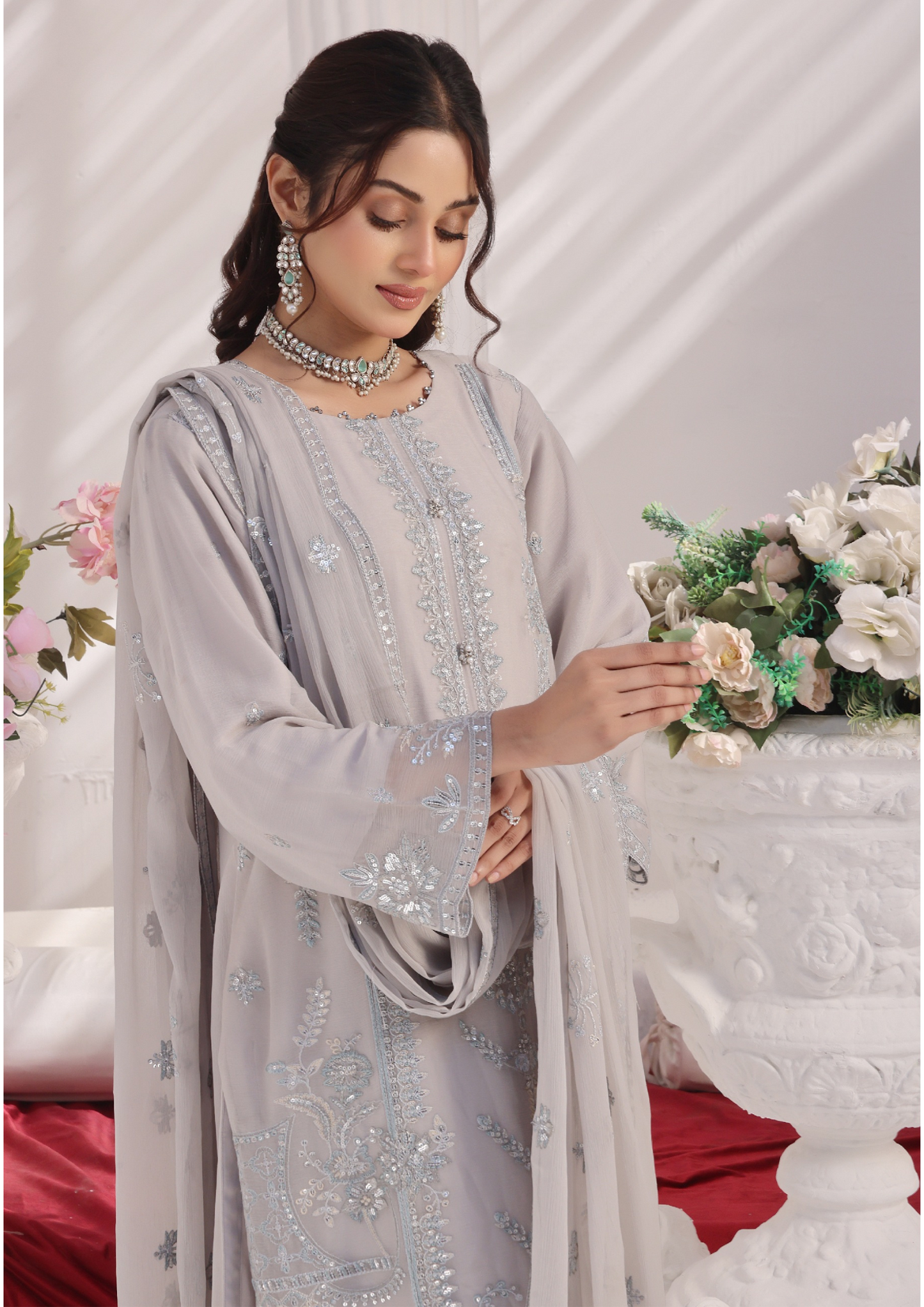 LA BELLE - Semi Stitched 3-Piece Embroidered Chiffon