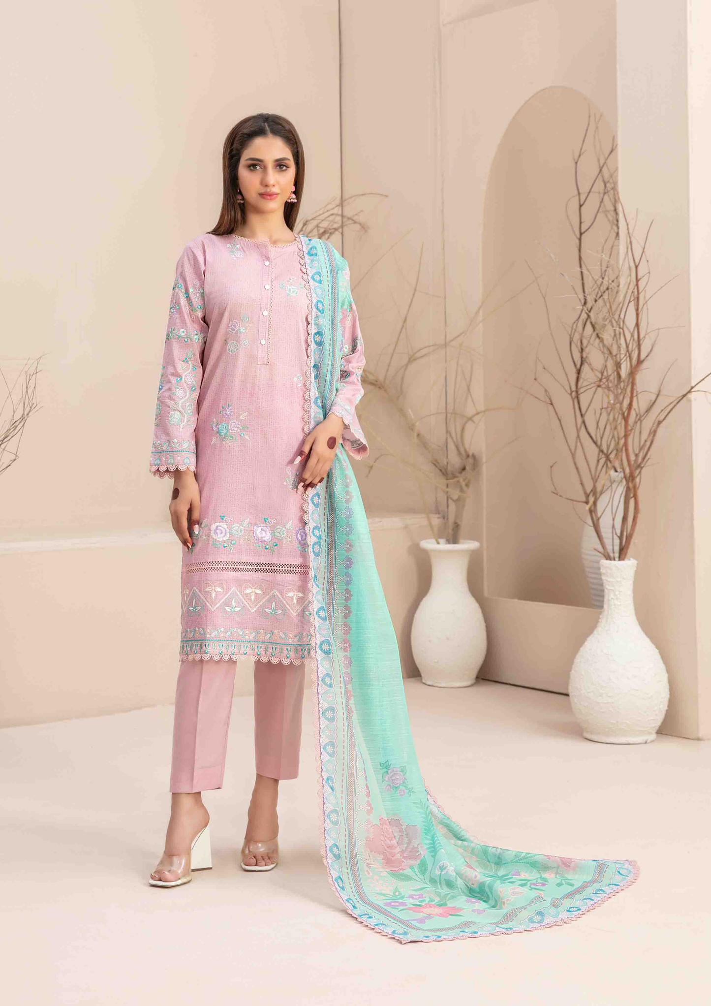 TWIST - Stitched 3-Piece Embroidered Digital Lawn