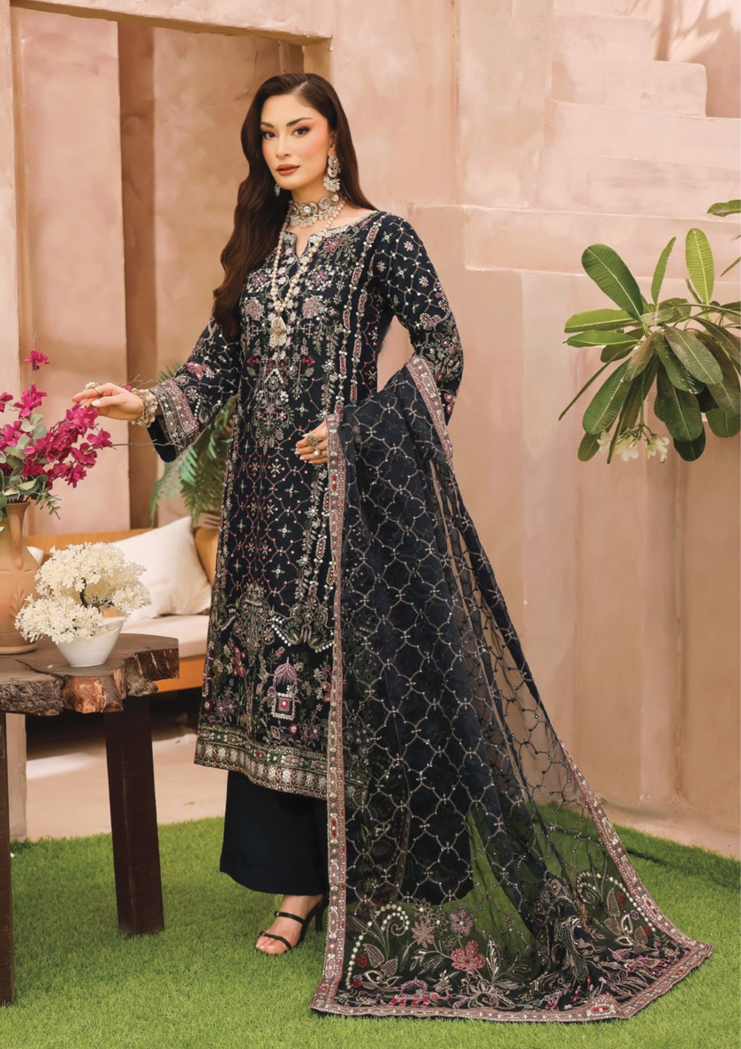 SHEESH MAHAL - Semi Stitched 3 - Piece Embroidered