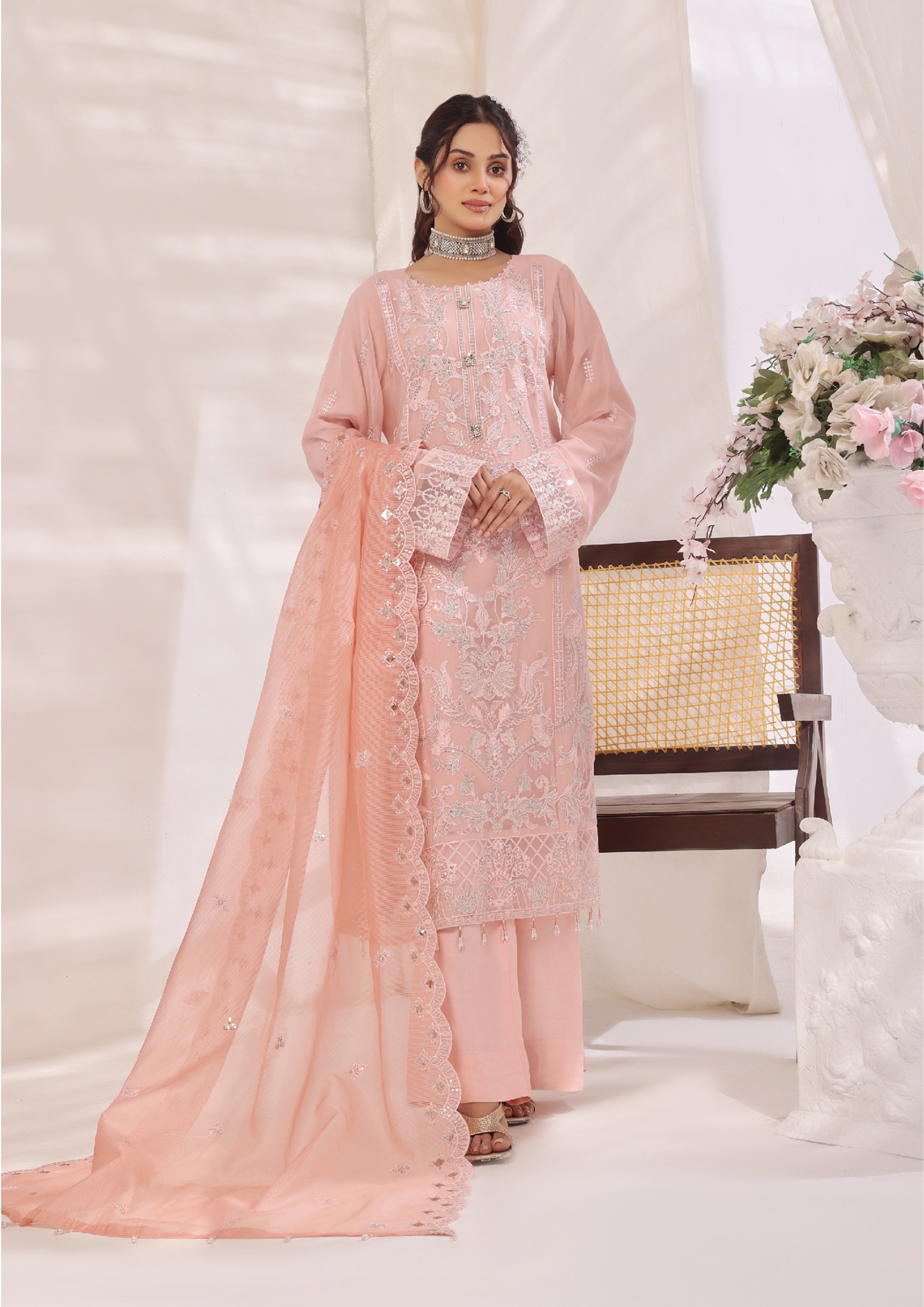 LA BELLE - Semi Stitched 3-Piece Embroidered Chiffon
