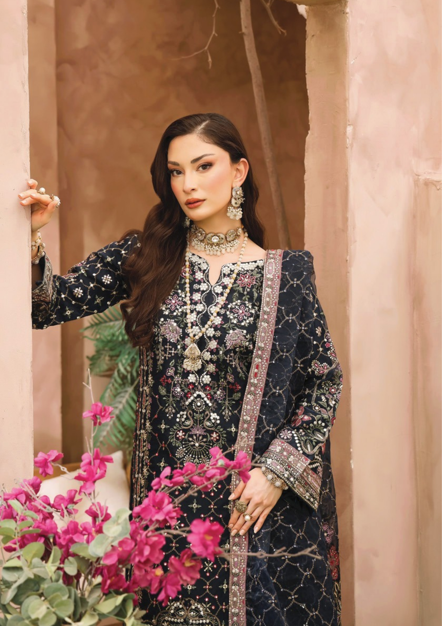 SHEESH MAHAL - Semi Stitched 3 - Piece Embroidered