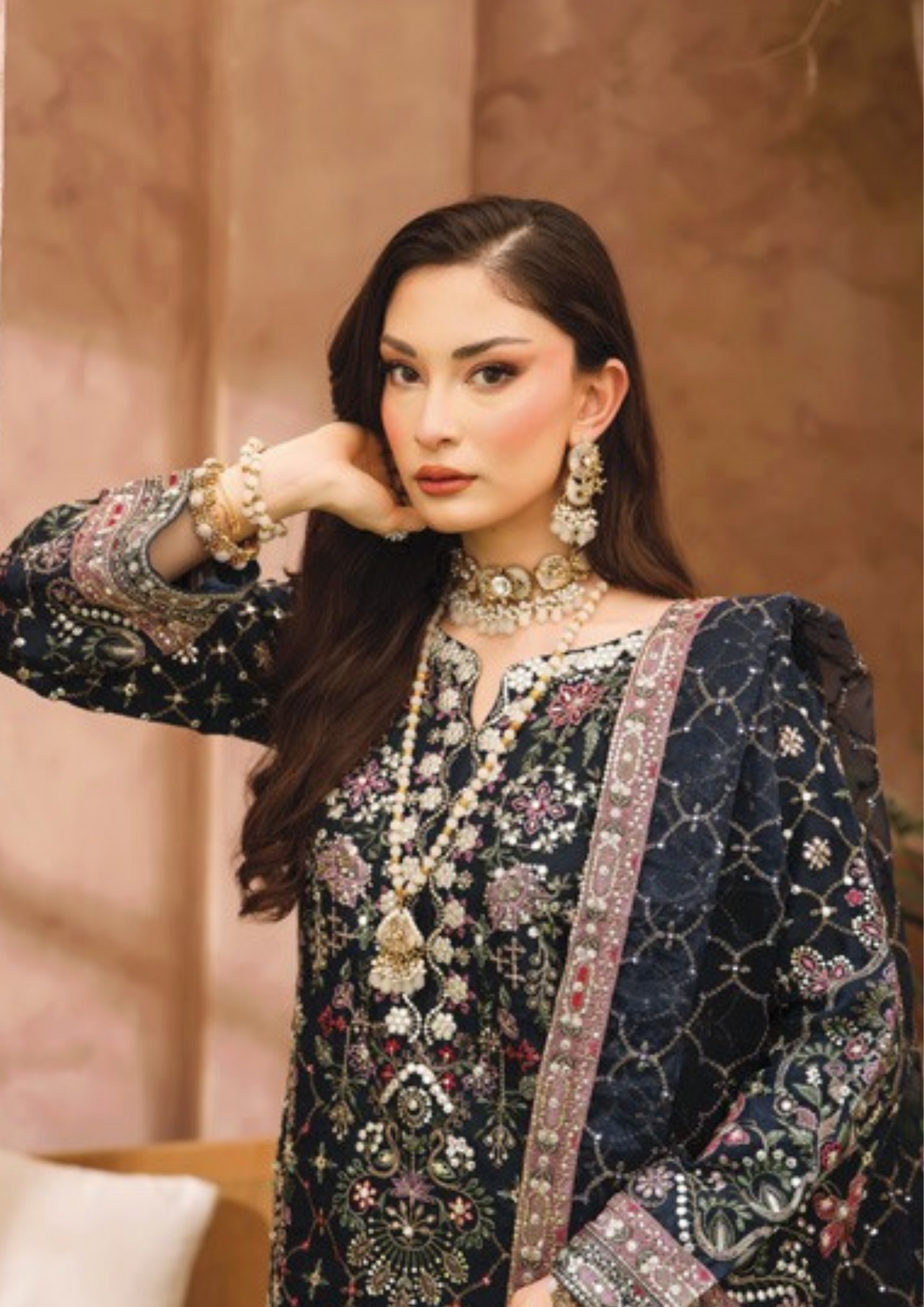 SHEESH MAHAL - Semi Stitched 3 - Piece Embroidered