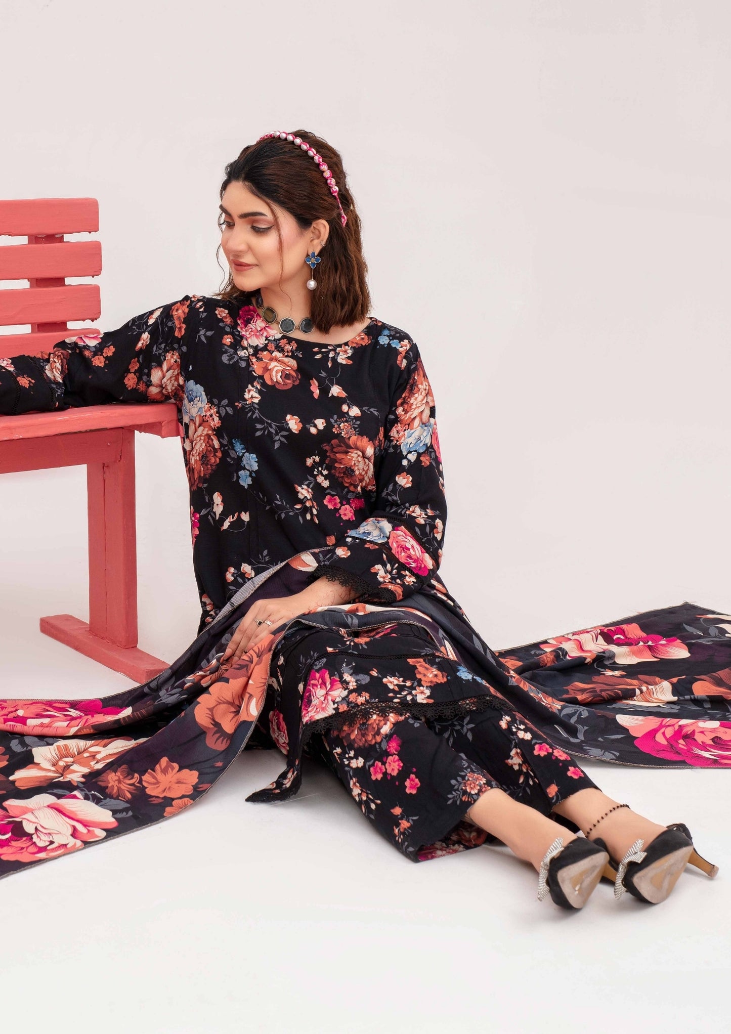 Meena - Unstitched 3-Piece Digital Linen