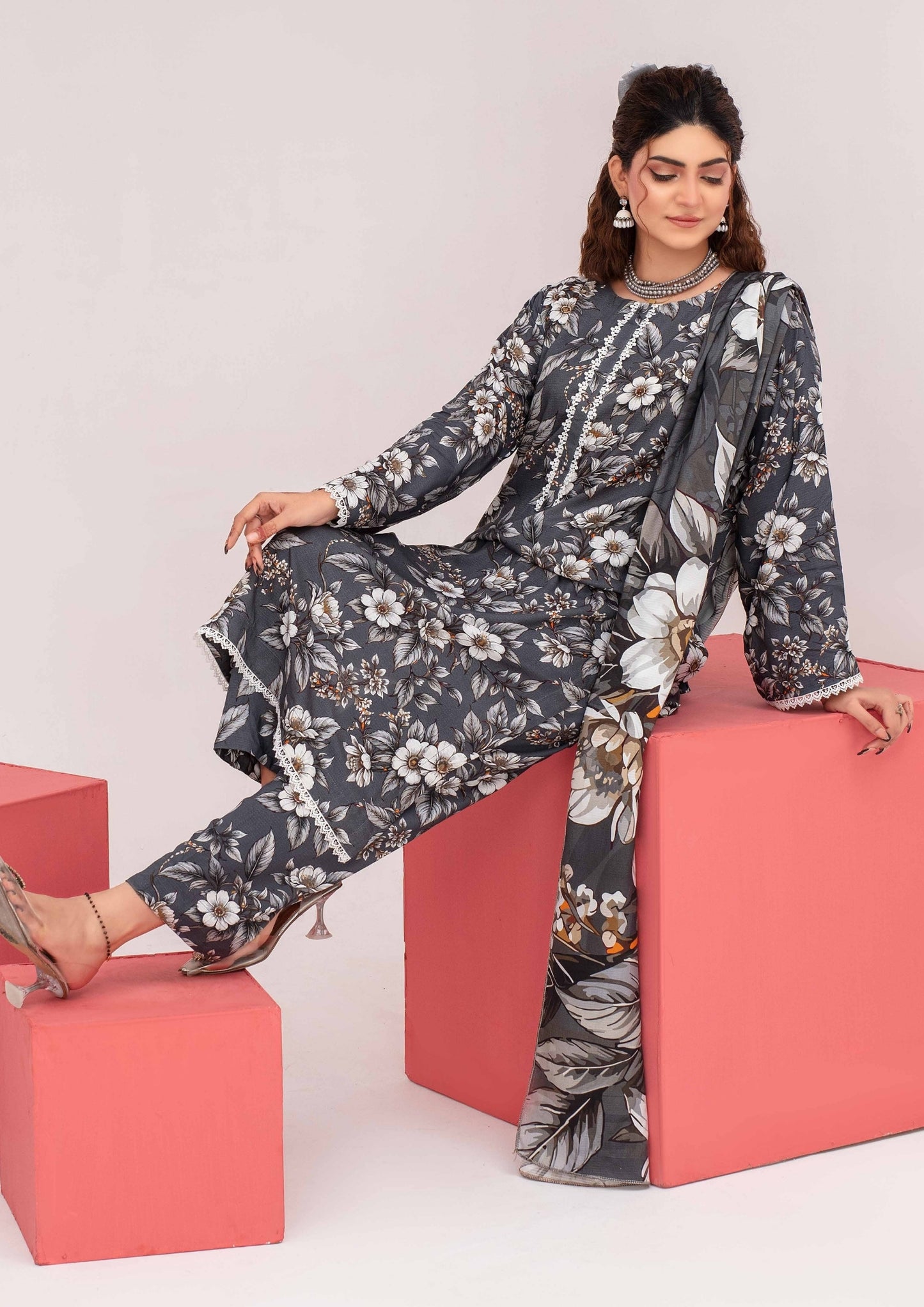 Meena - Unstitched 3-Piece Digital Linen