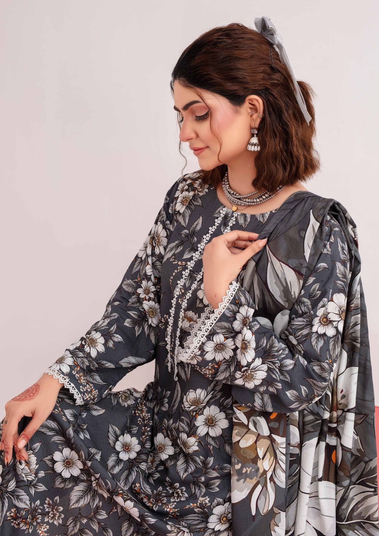 Meena - Unstitched 3-Piece Digital Linen