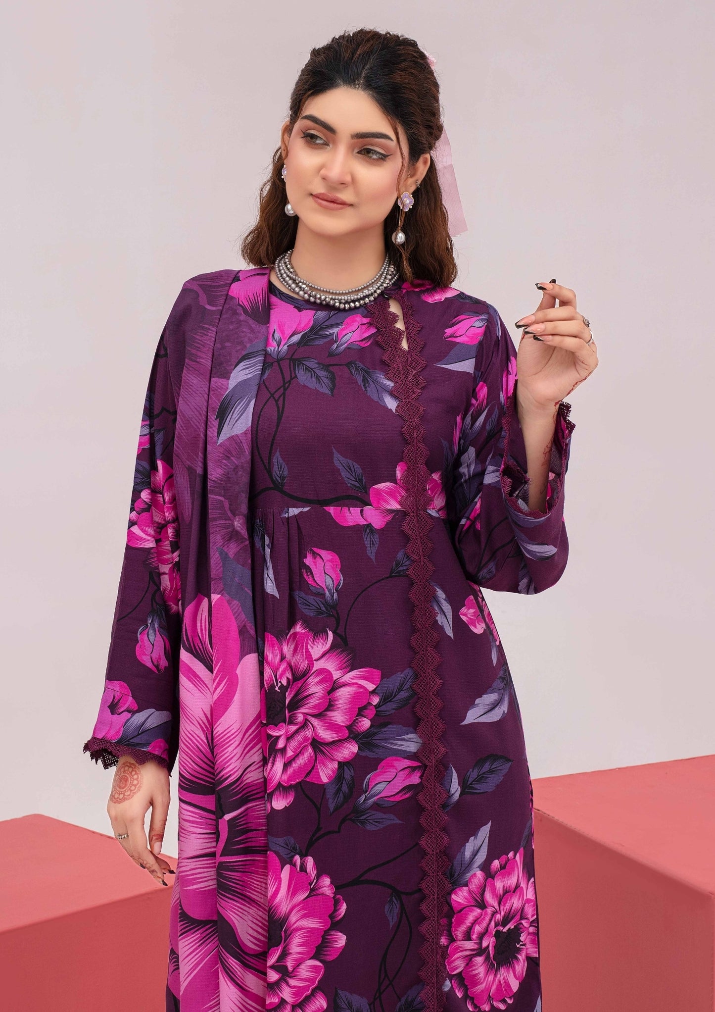 Meena - Unstitched 3-Piece Digital Linen