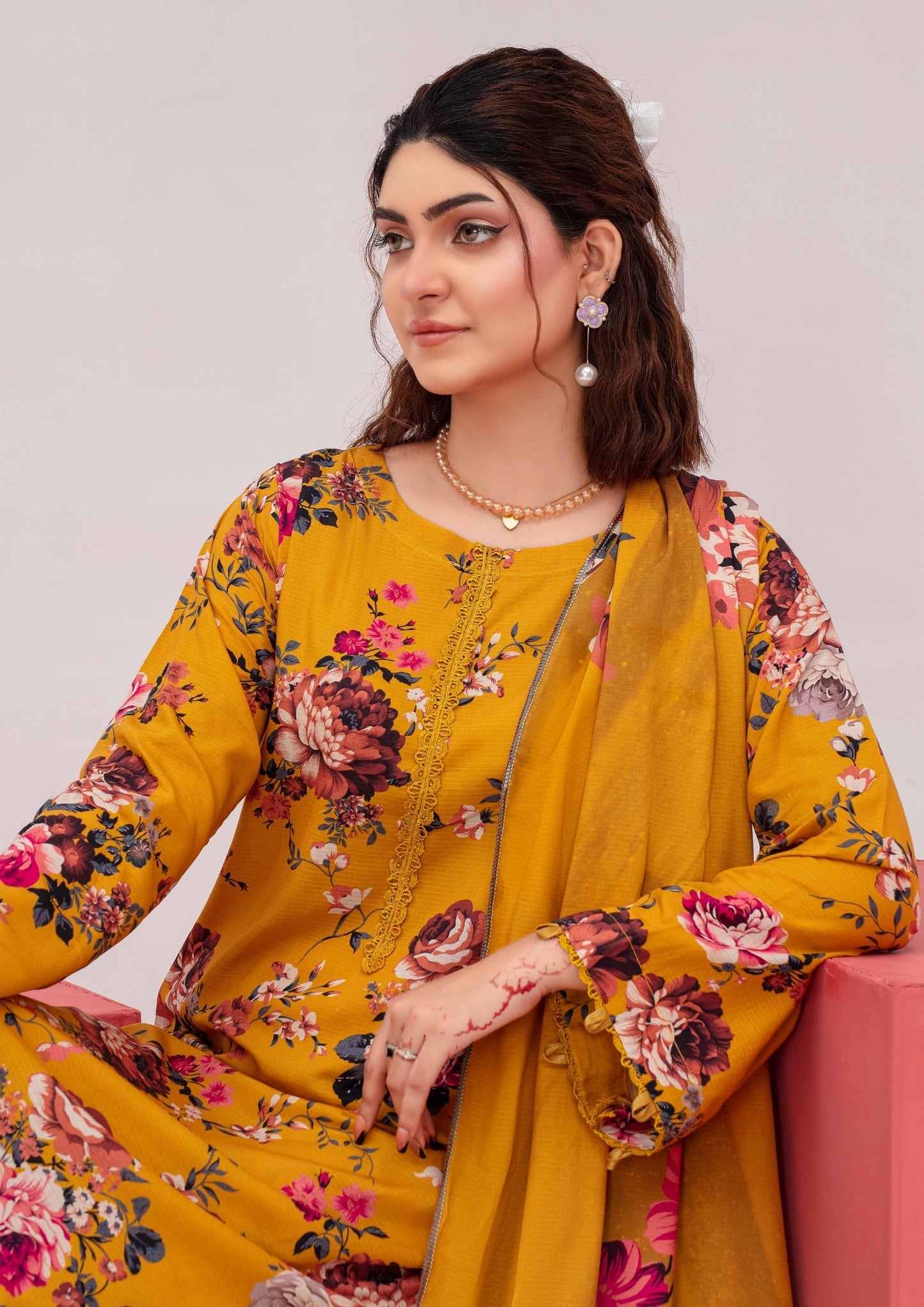 Meena - Unstitched 3-Piece Digital Linen
