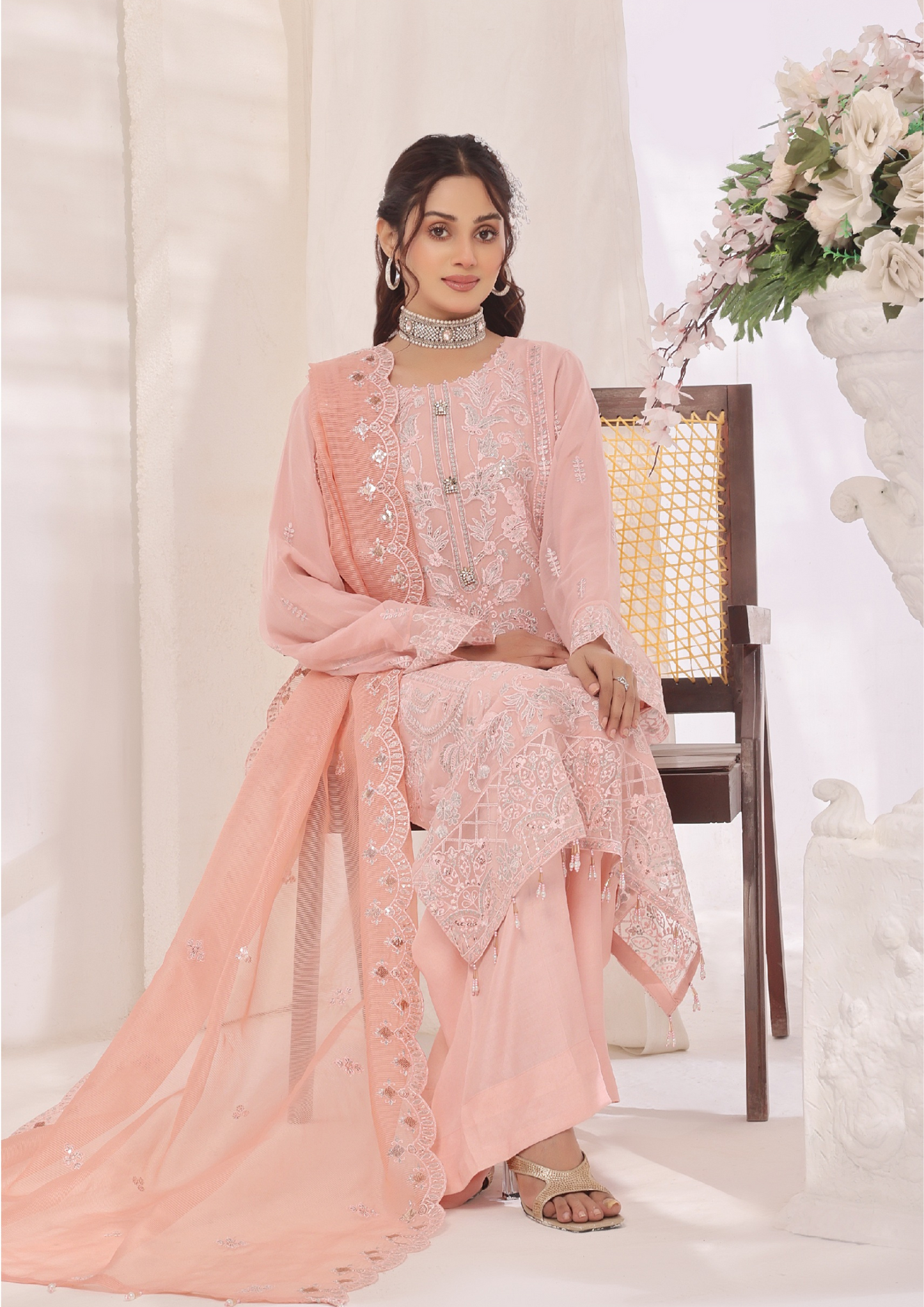 LA BELLE - Semi Stitched 3-Piece Embroidered Chiffon