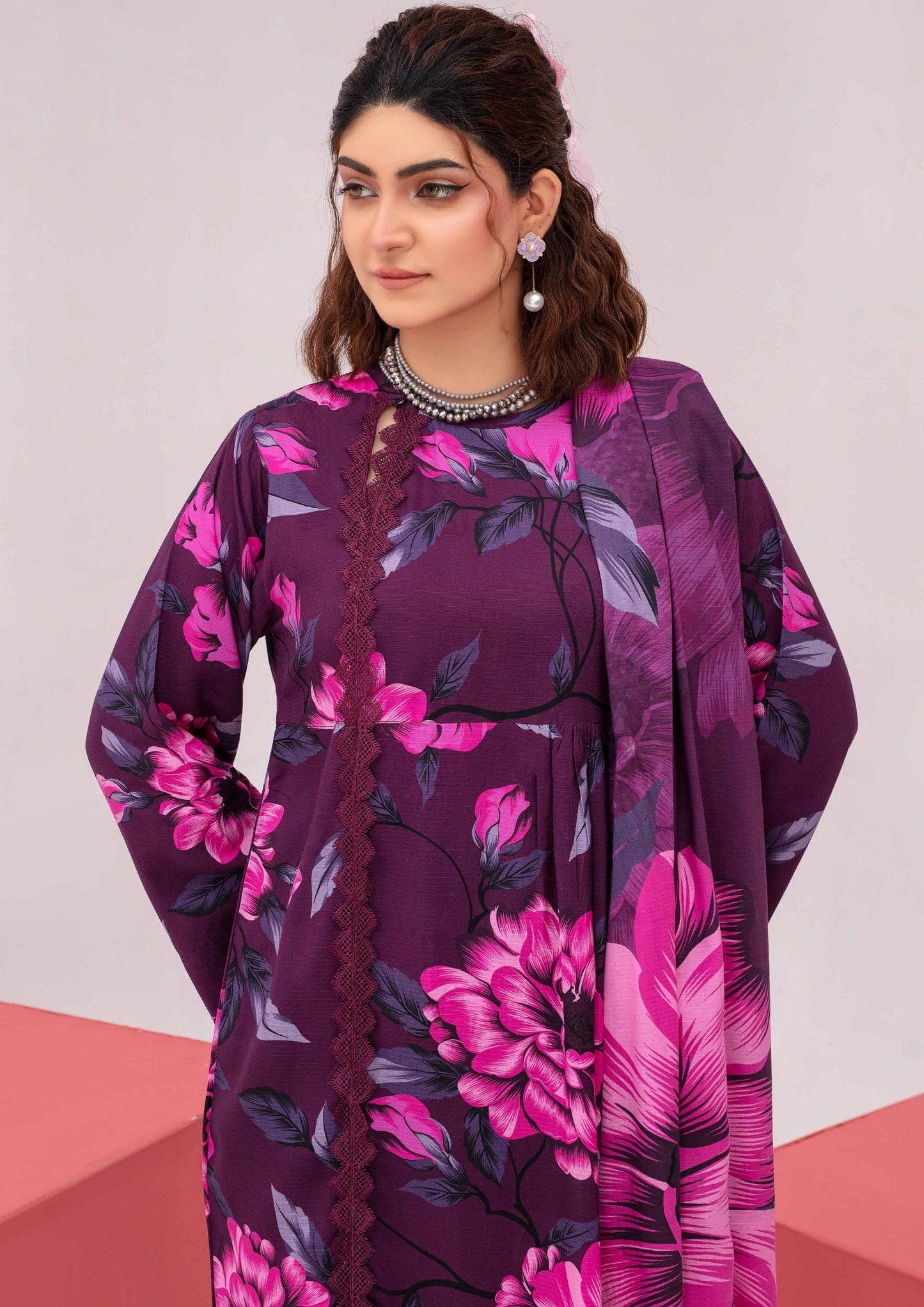 Meena - Unstitched 3-Piece Digital Linen
