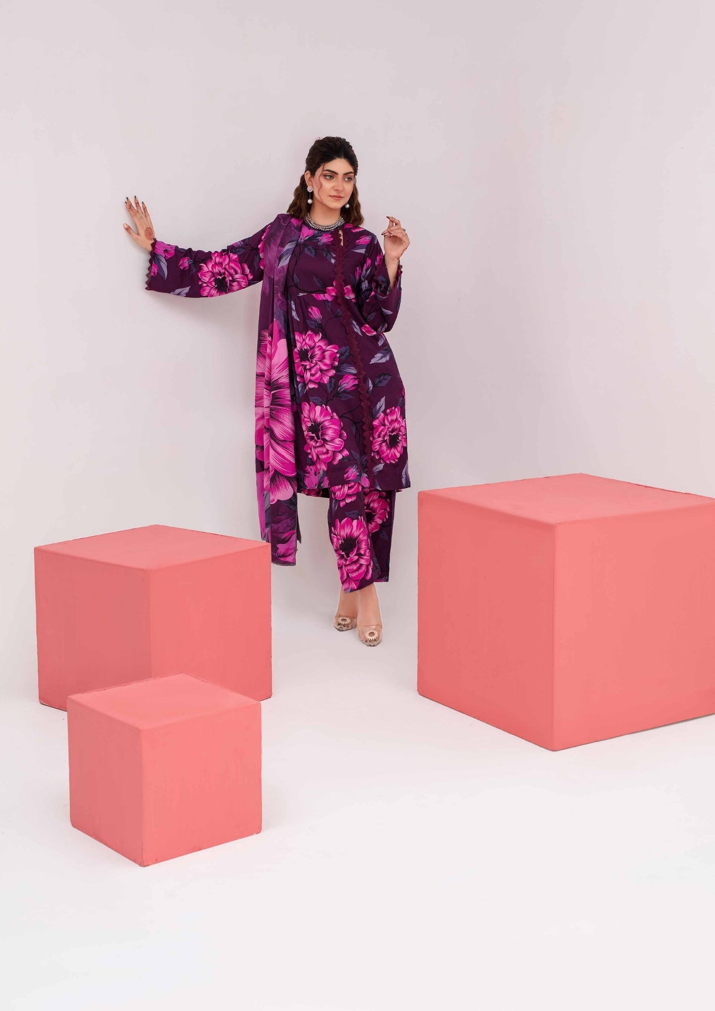 Meena - Unstitched 3-Piece Digital Linen
