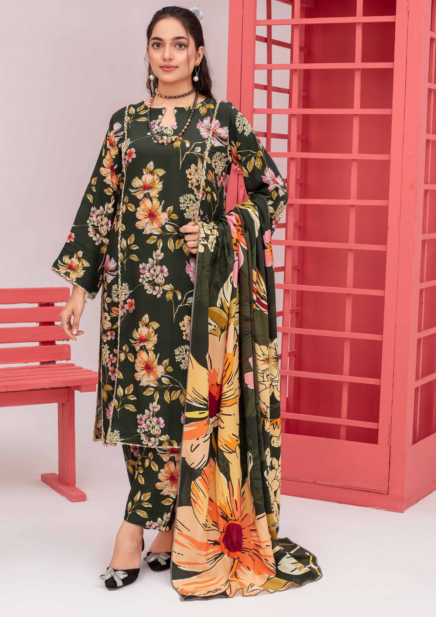 Meena - Unstitched 3-Piece Digital Linen