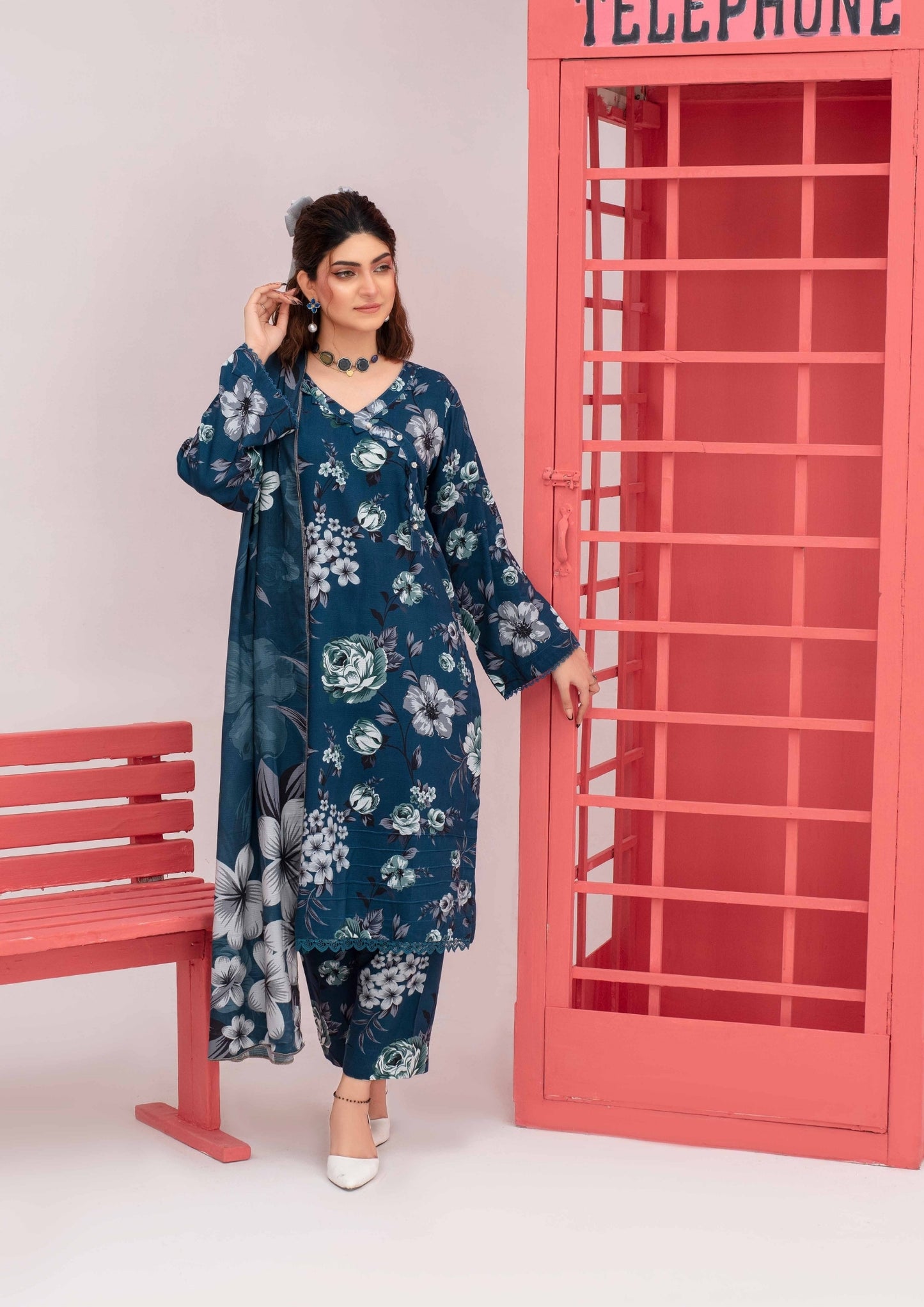 Meena - Unstitched 3-Piece Digital Linen