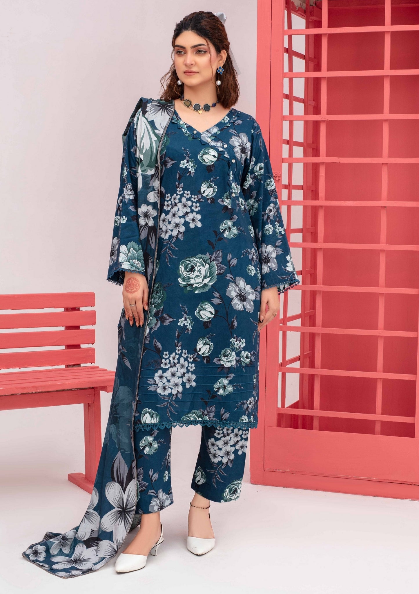 Meena - Unstitched 3-Piece Digital Linen