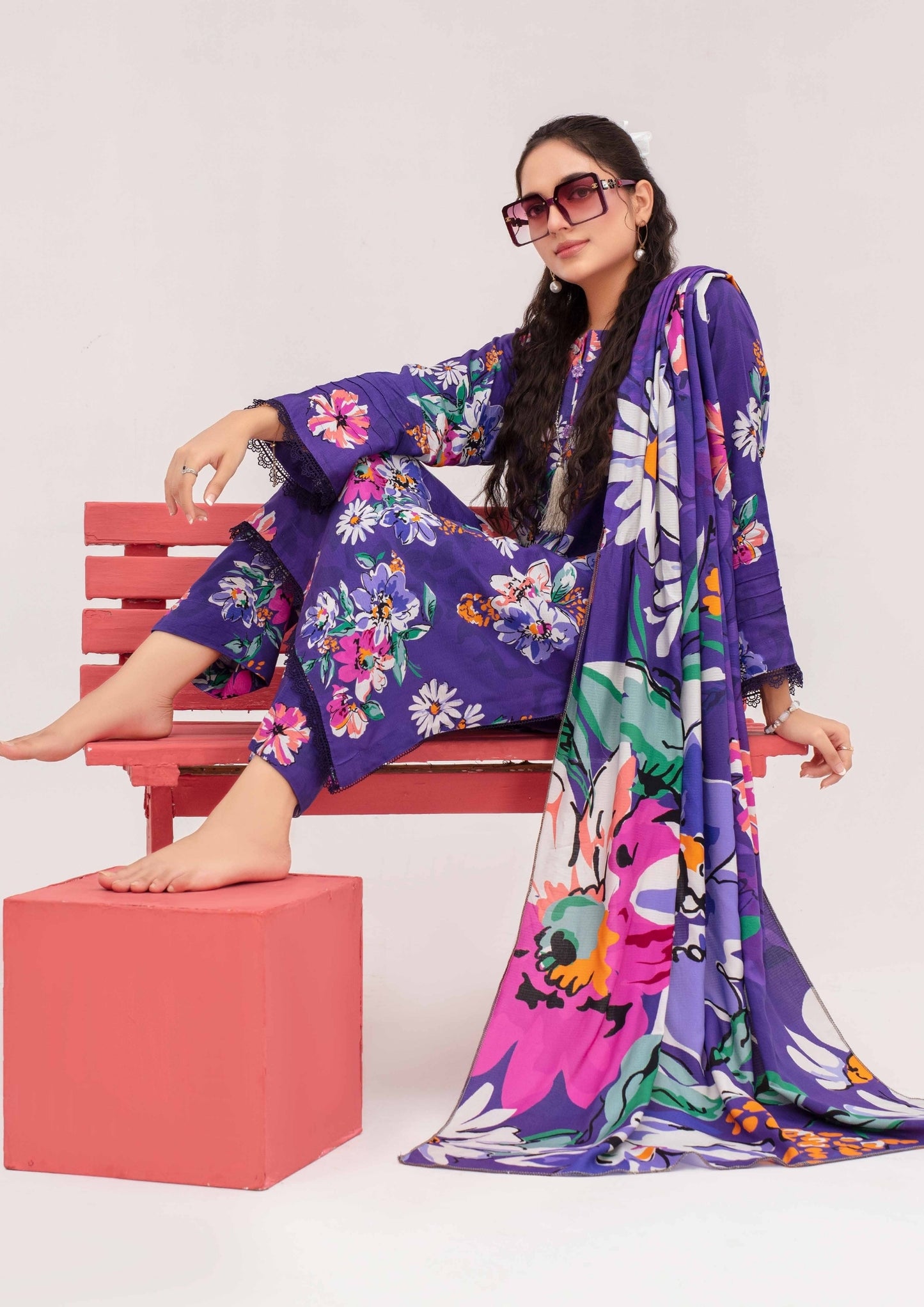 Meena - Unstitched 3-Piece Digital Linen