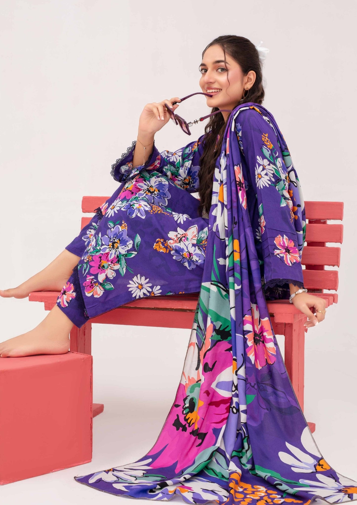 Meena - Unstitched 3-Piece Digital Linen