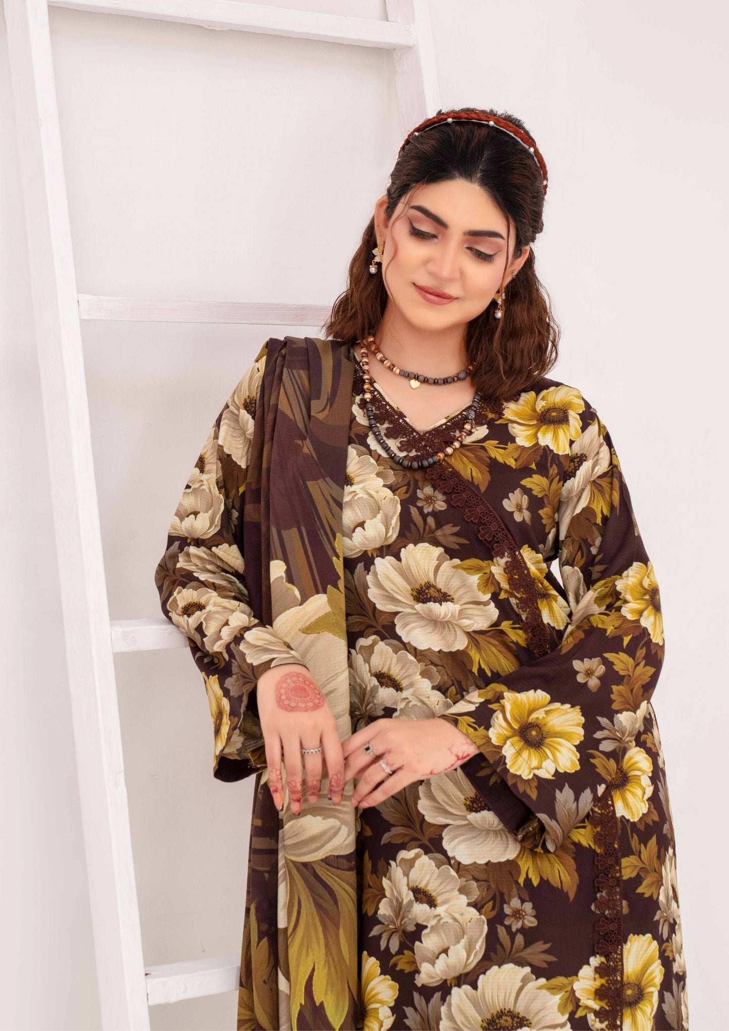 Meena - Unstitched 3-Piece Digital Linen