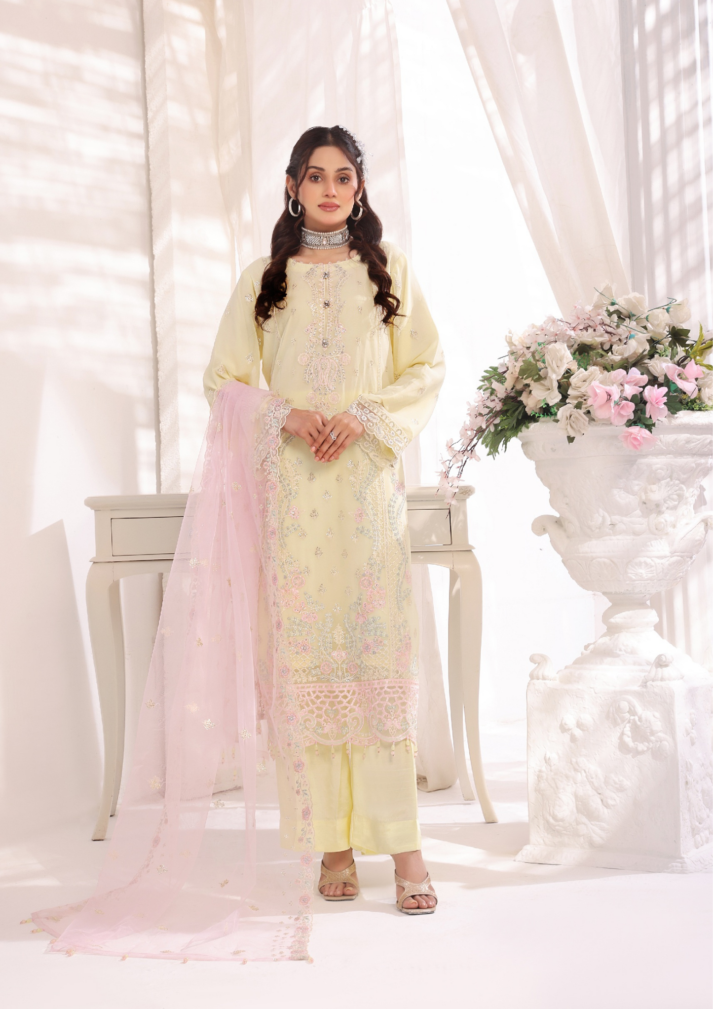 LA BELLE - Semi Stitched 3-Piece Embroidered Chiffon