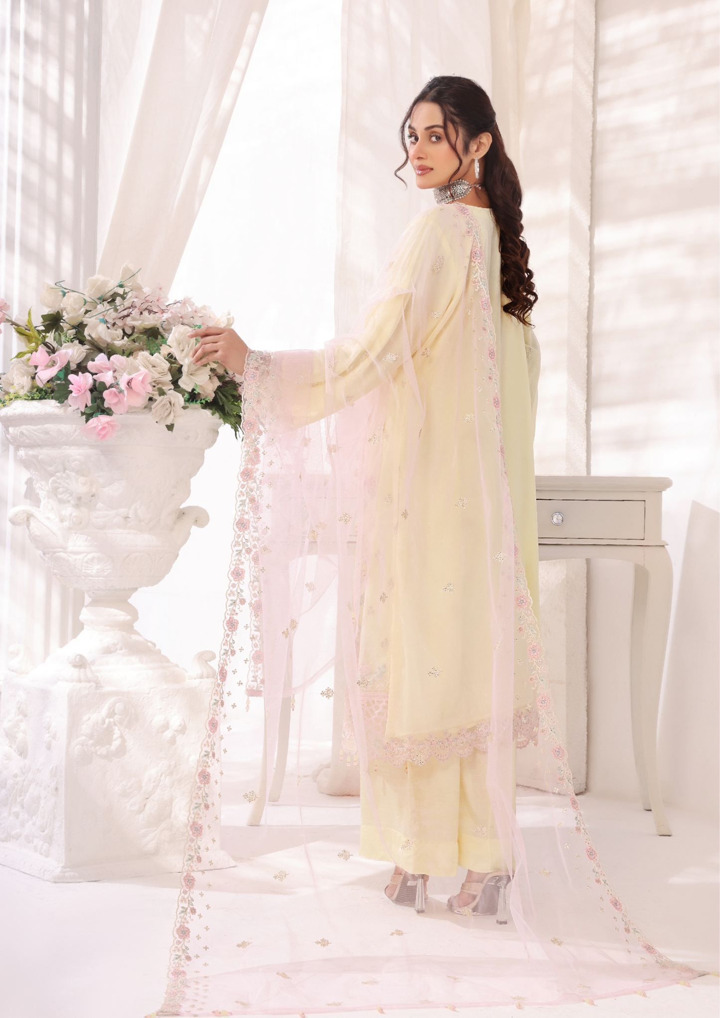 LA BELLE - Semi Stitched 3-Piece Embroidered Chiffon