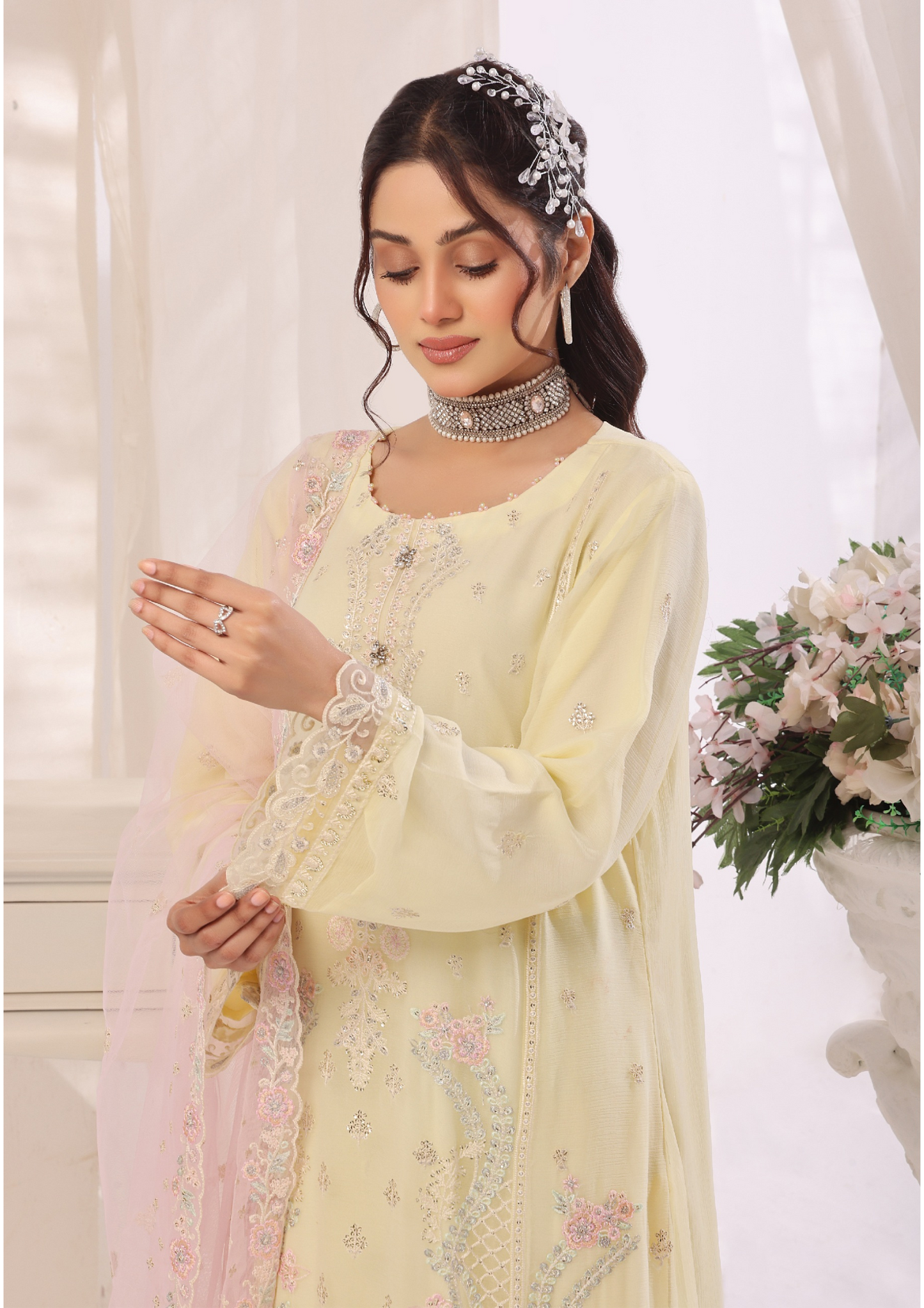LA BELLE - Semi Stitched 3-Piece Embroidered Chiffon