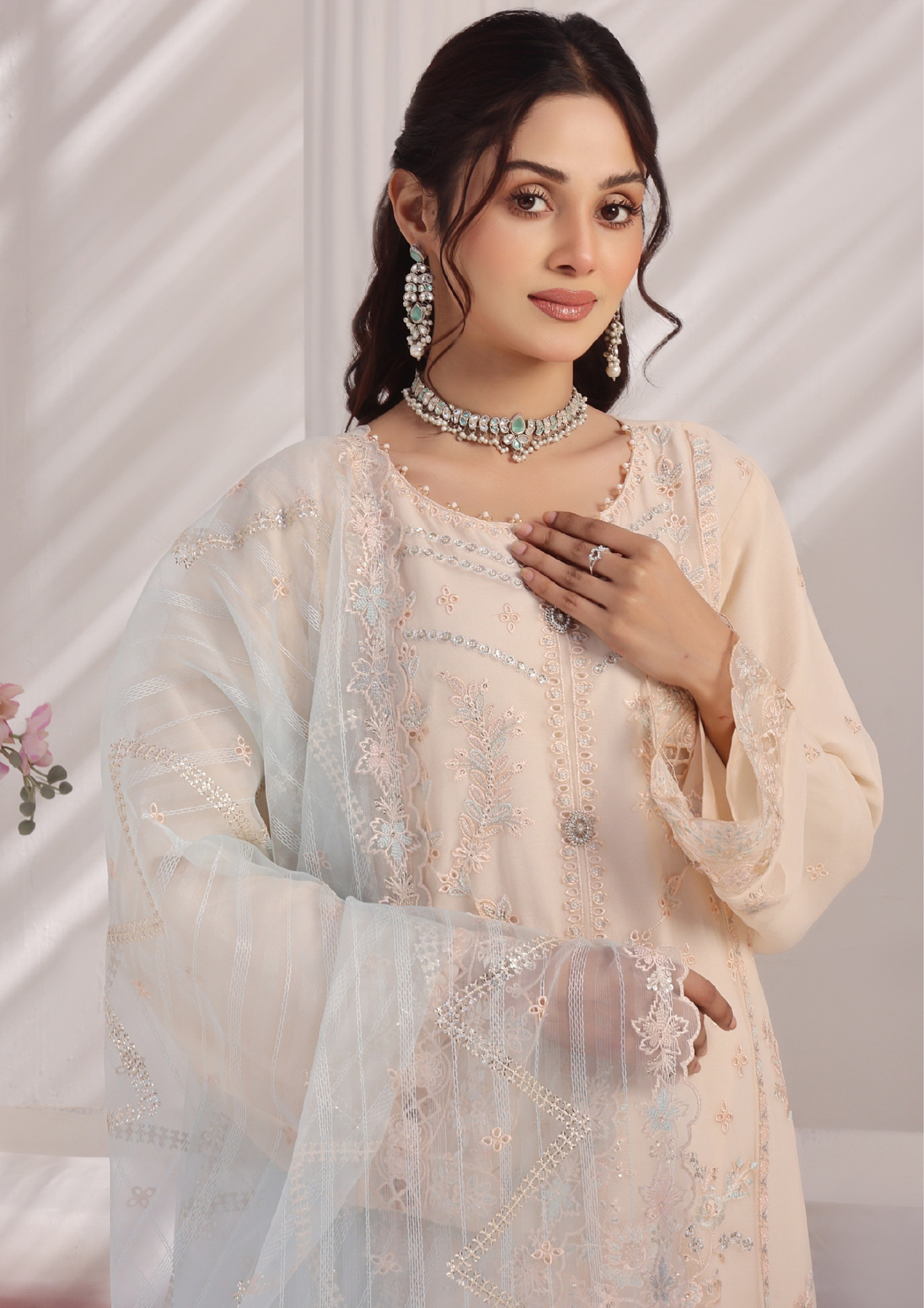 LA BELLE - Semi Stitched 3-Piece Embroidered Chiffon