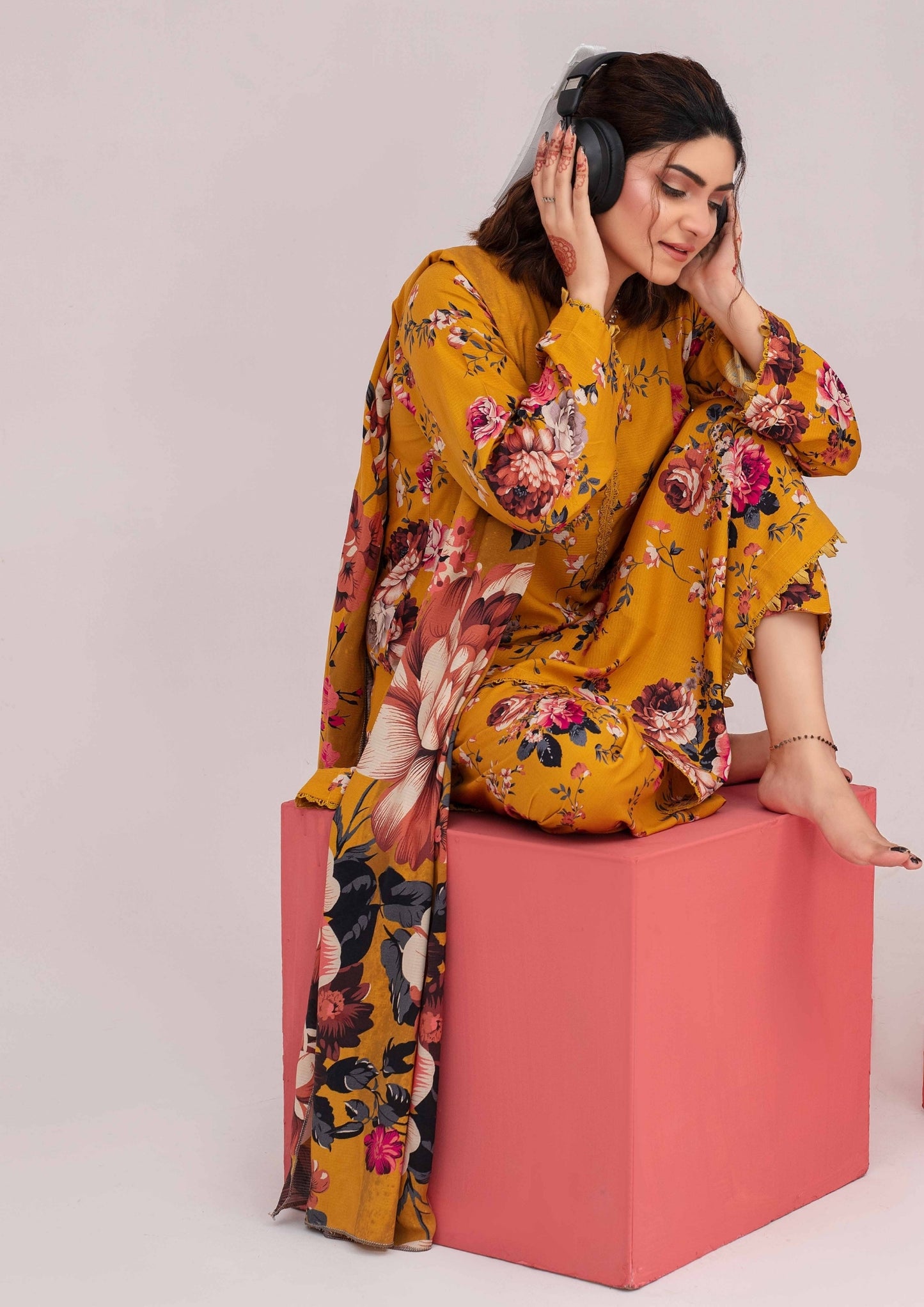 Meena - Unstitched 3-Piece Digital Linen