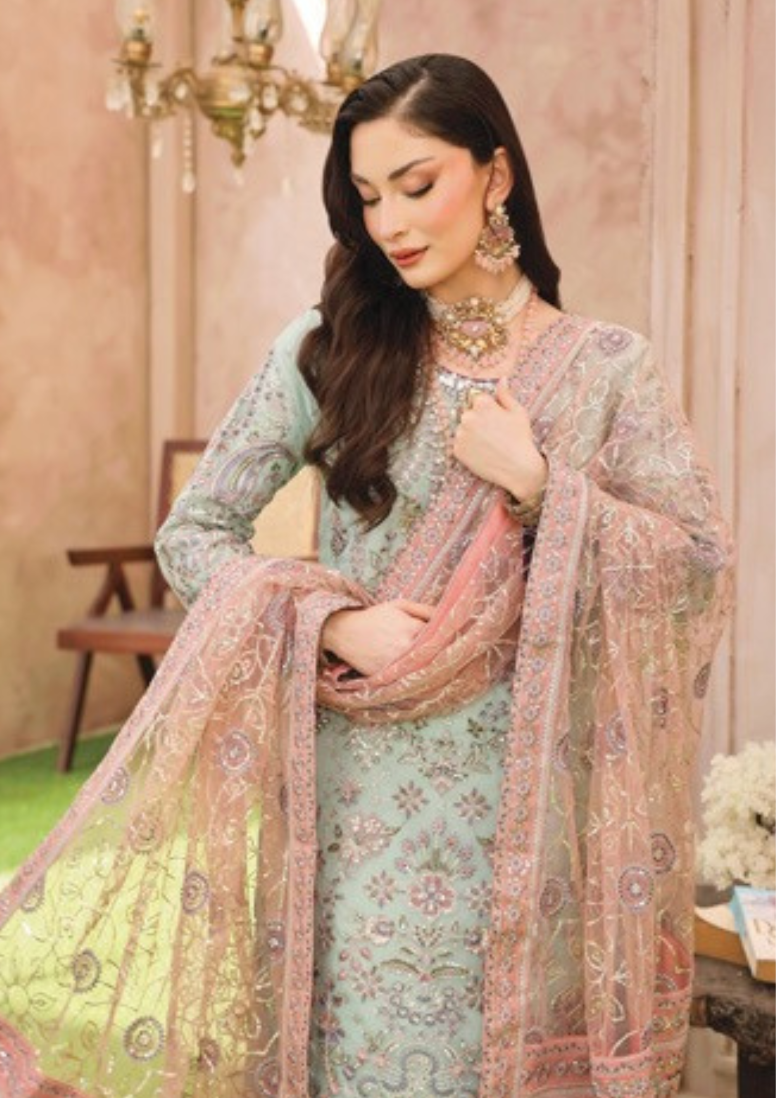 SHEESH MAHAL - Semi Stitched 3 - Piece Embroidered