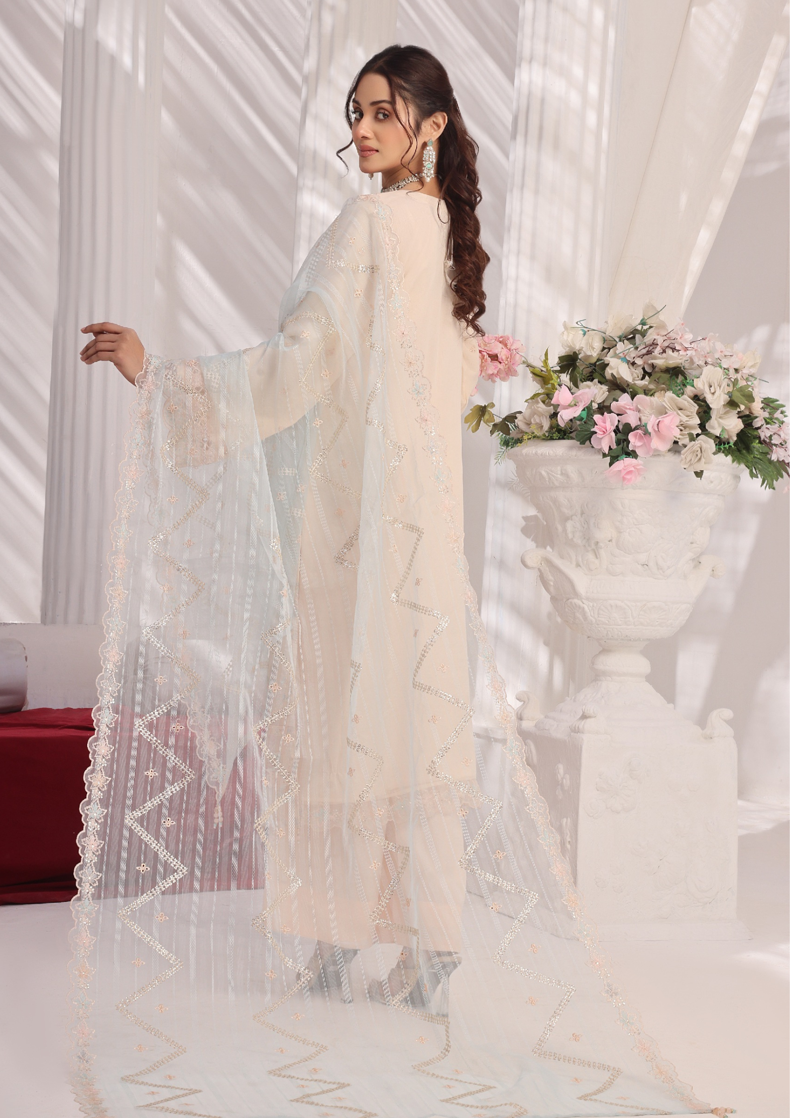 LA BELLE - Semi Stitched 3-Piece Embroidered Chiffon