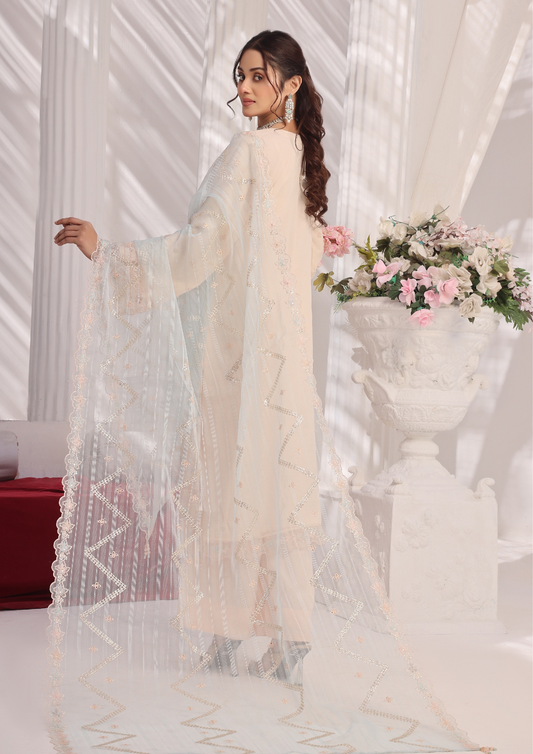 LA BELLE - Semi Stitched 3-Piece Embroidered Chiffon