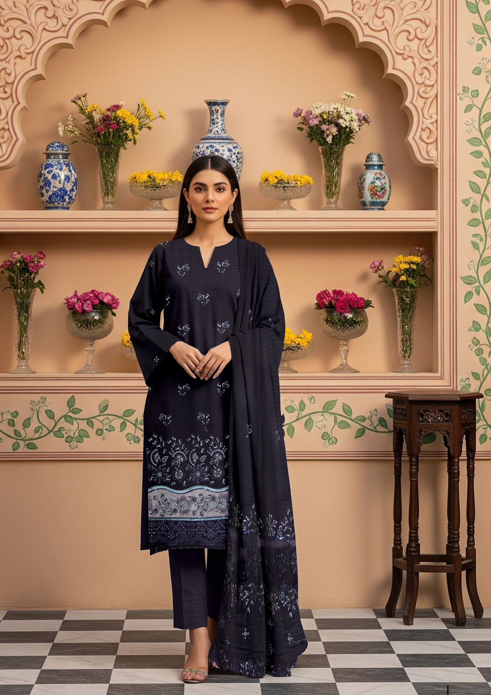 MORNI - Unstitched 3-PCS Embroidered Dhanak