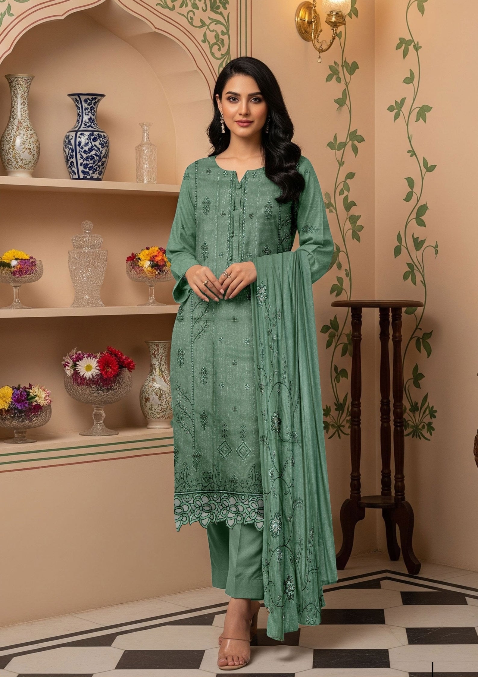 BELLA - Unstitched Embroidered Chamki Dhanak