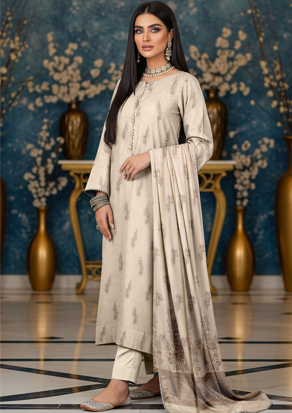 NOORI - Unstitched 3-PCS Broshia Leather Peach