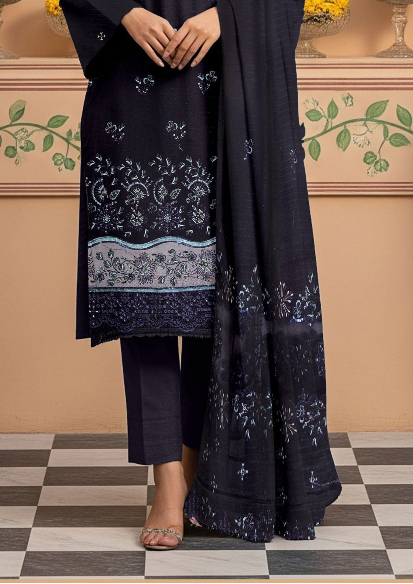 MORNI - Unstitched 3-PCS Embroidered Dhanak