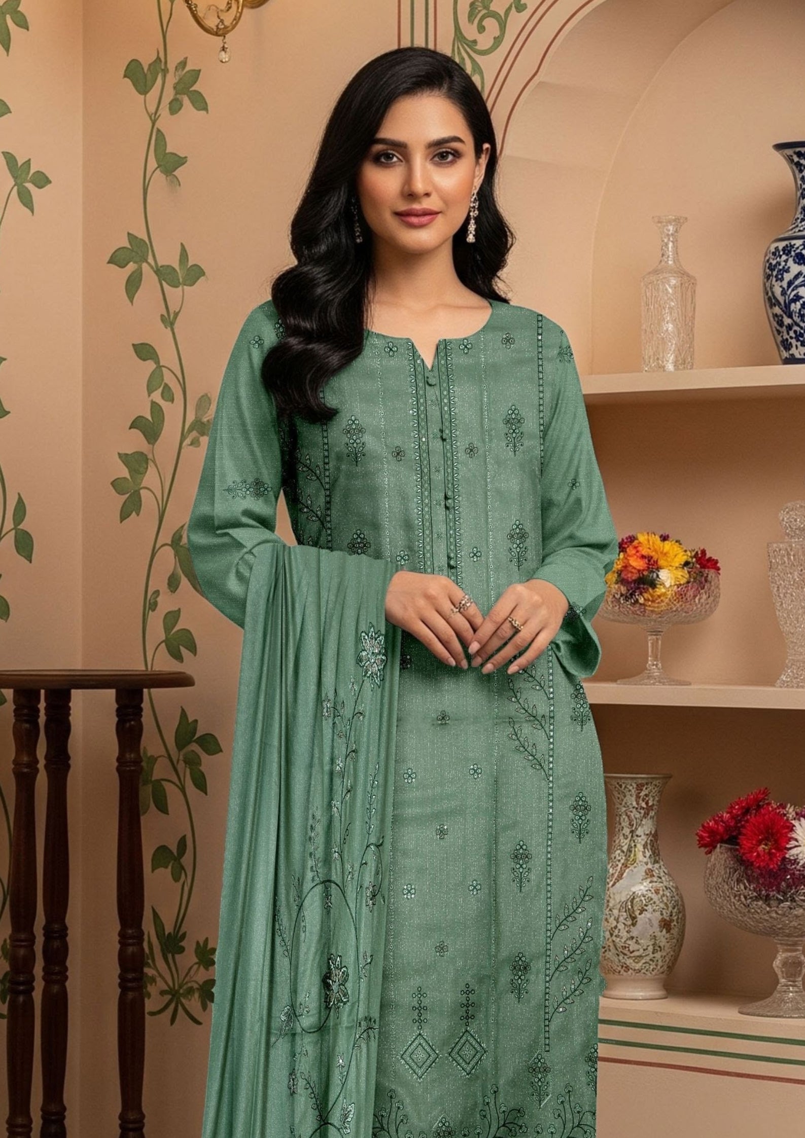 BELLA - Unstitched Embroidered Chamki Dhanak