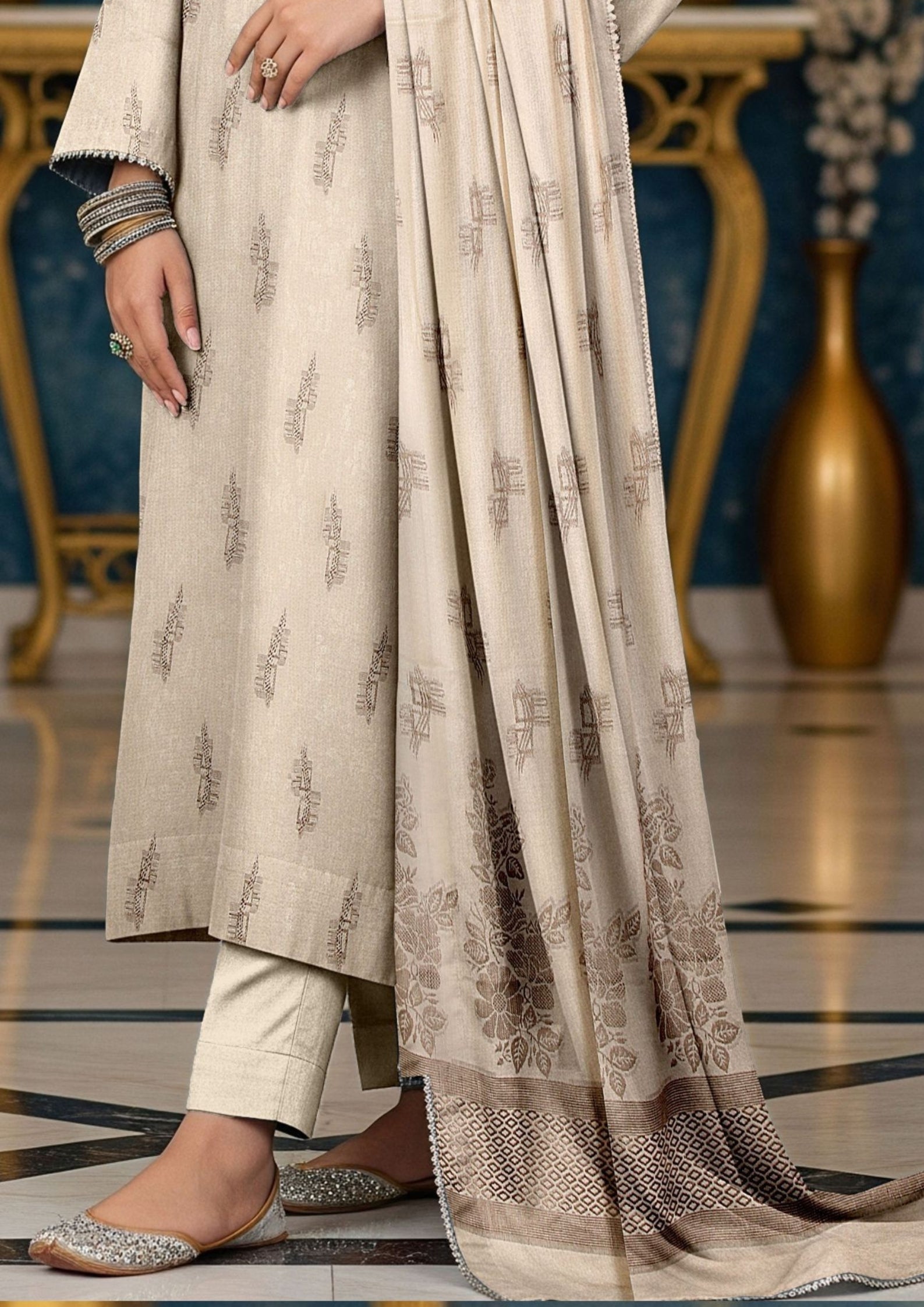 NOORI - Unstitched 3-PCS Broshia Leather Peach