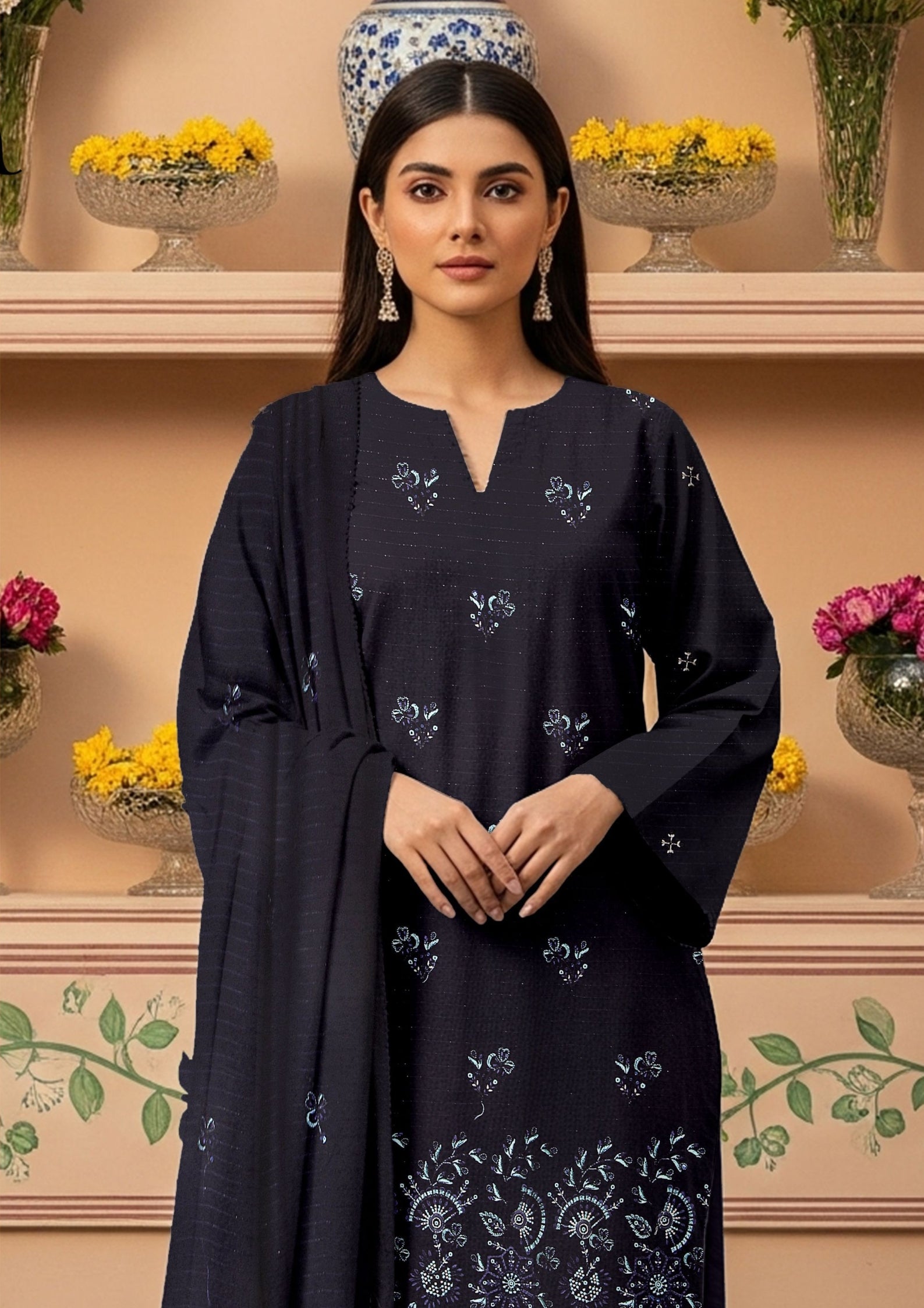 MORNI - Unstitched 3-PCS Embroidered Dhanak