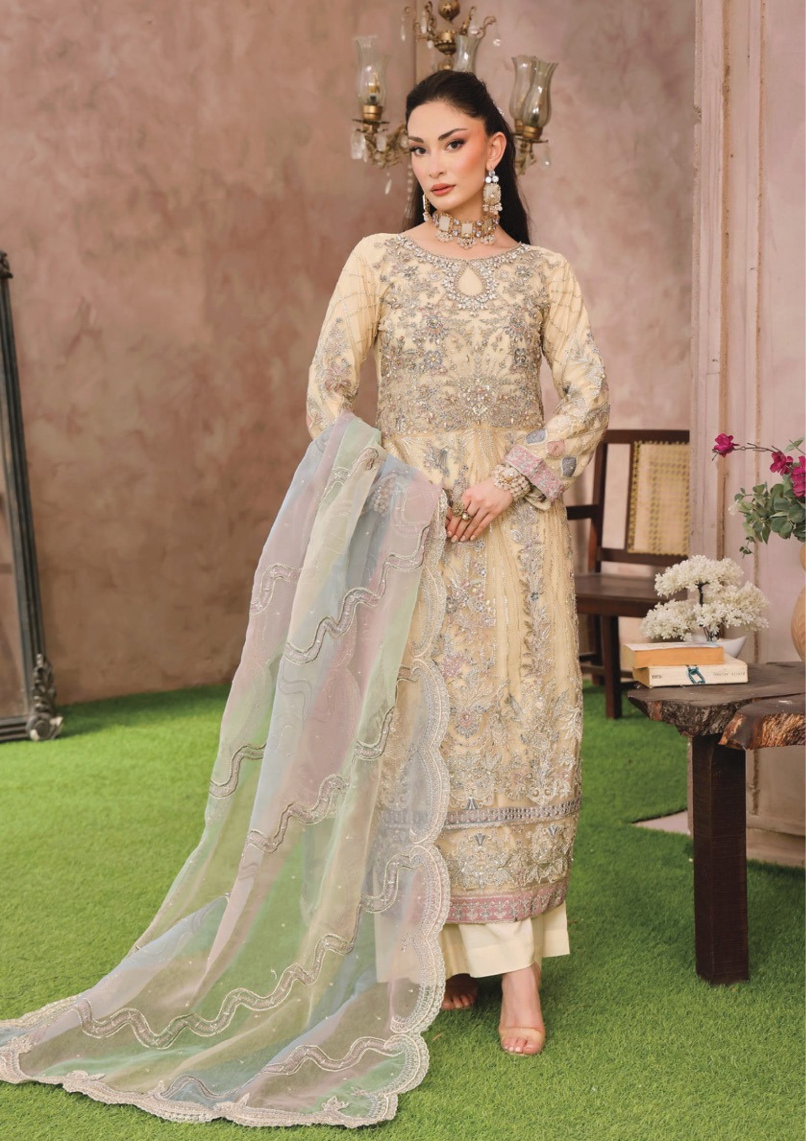 SHEESH MAHAL - Semi Stitched 3 - Piece Embroidered