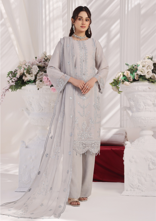 LA BELLE - Semi Stitched 3-Piece Embroidered Chiffon