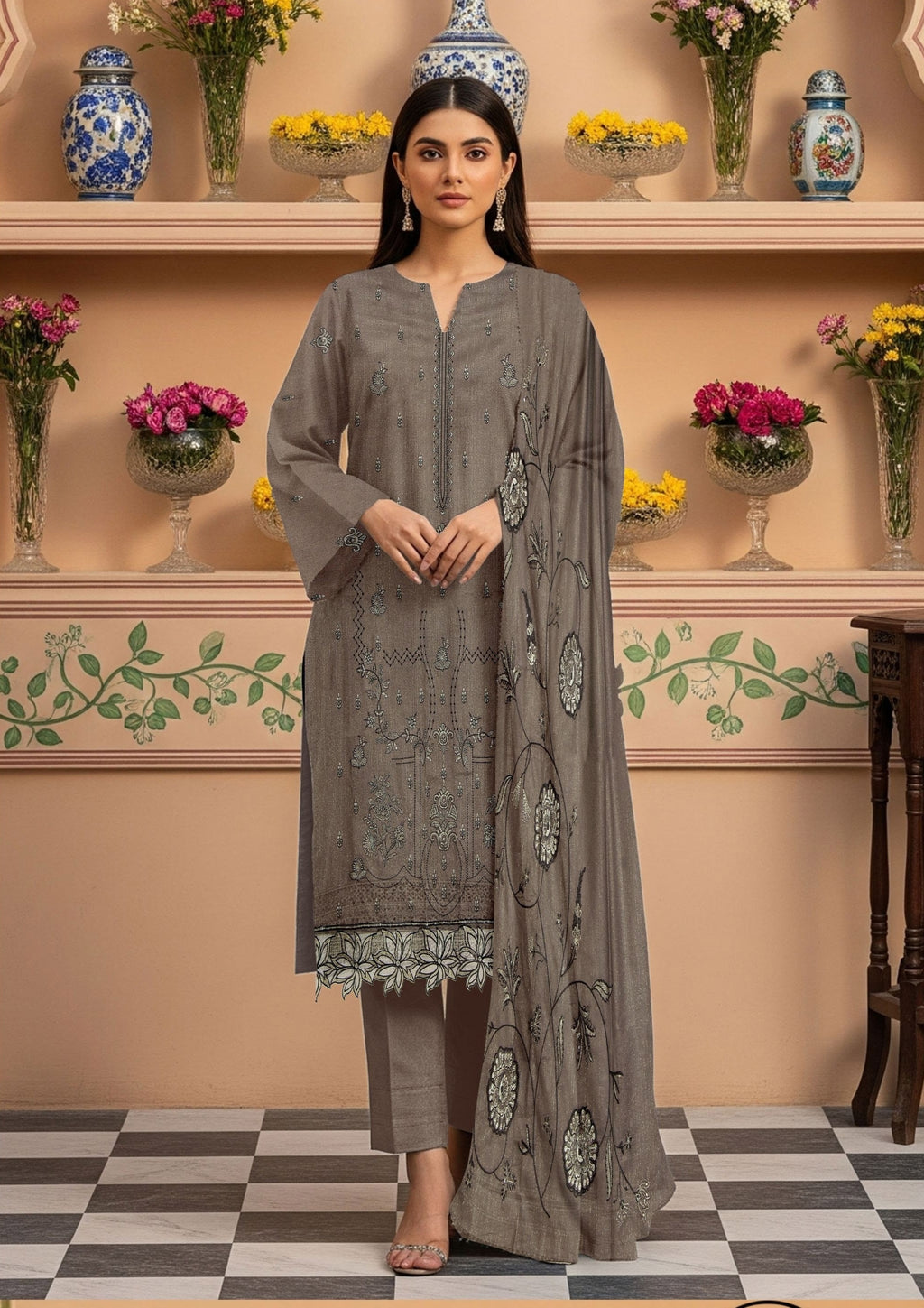 BELLA - Unstitched Embroidered Chamki Dhanak
