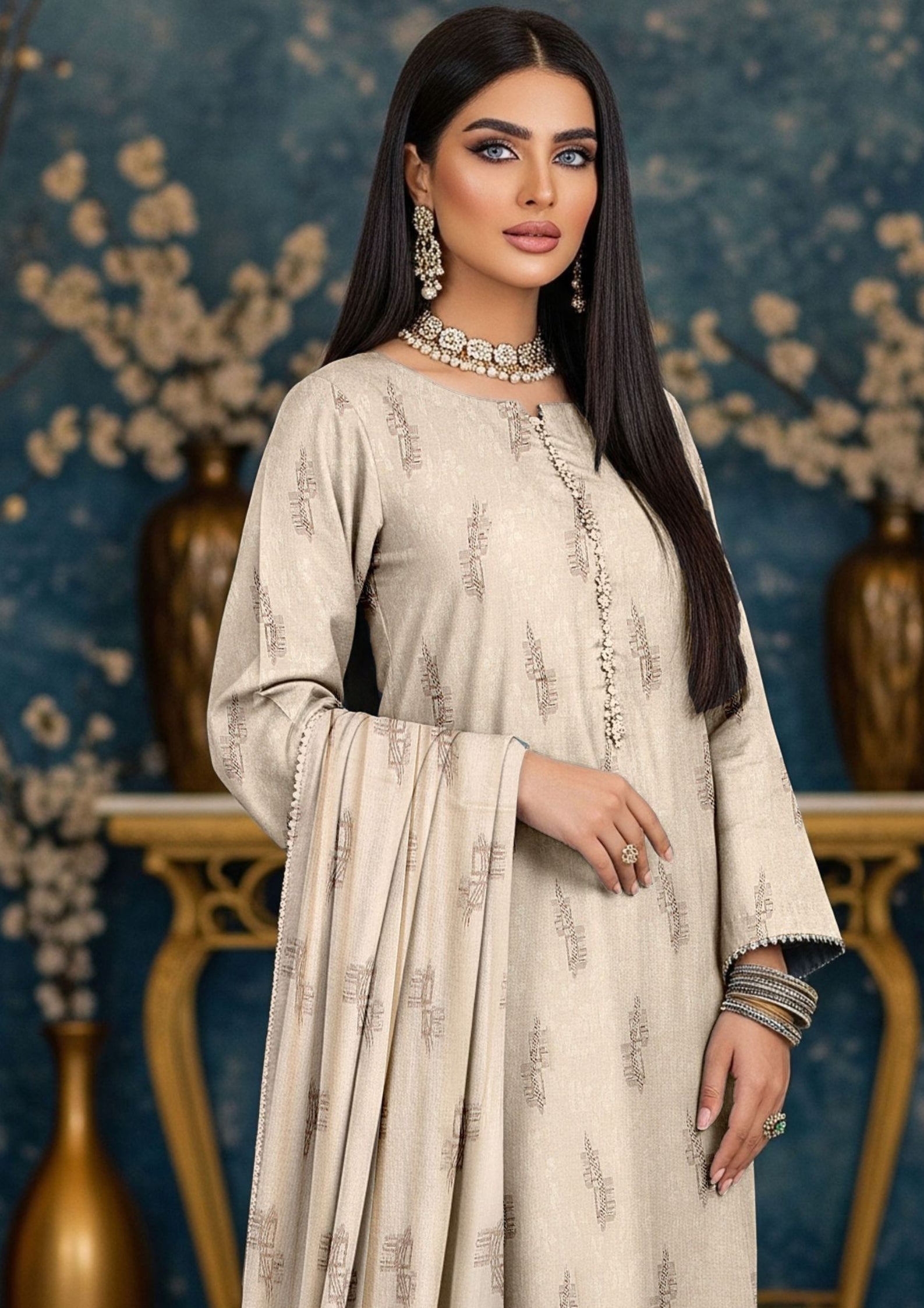 NOORI - Unstitched 3-PCS Broshia Leather Peach