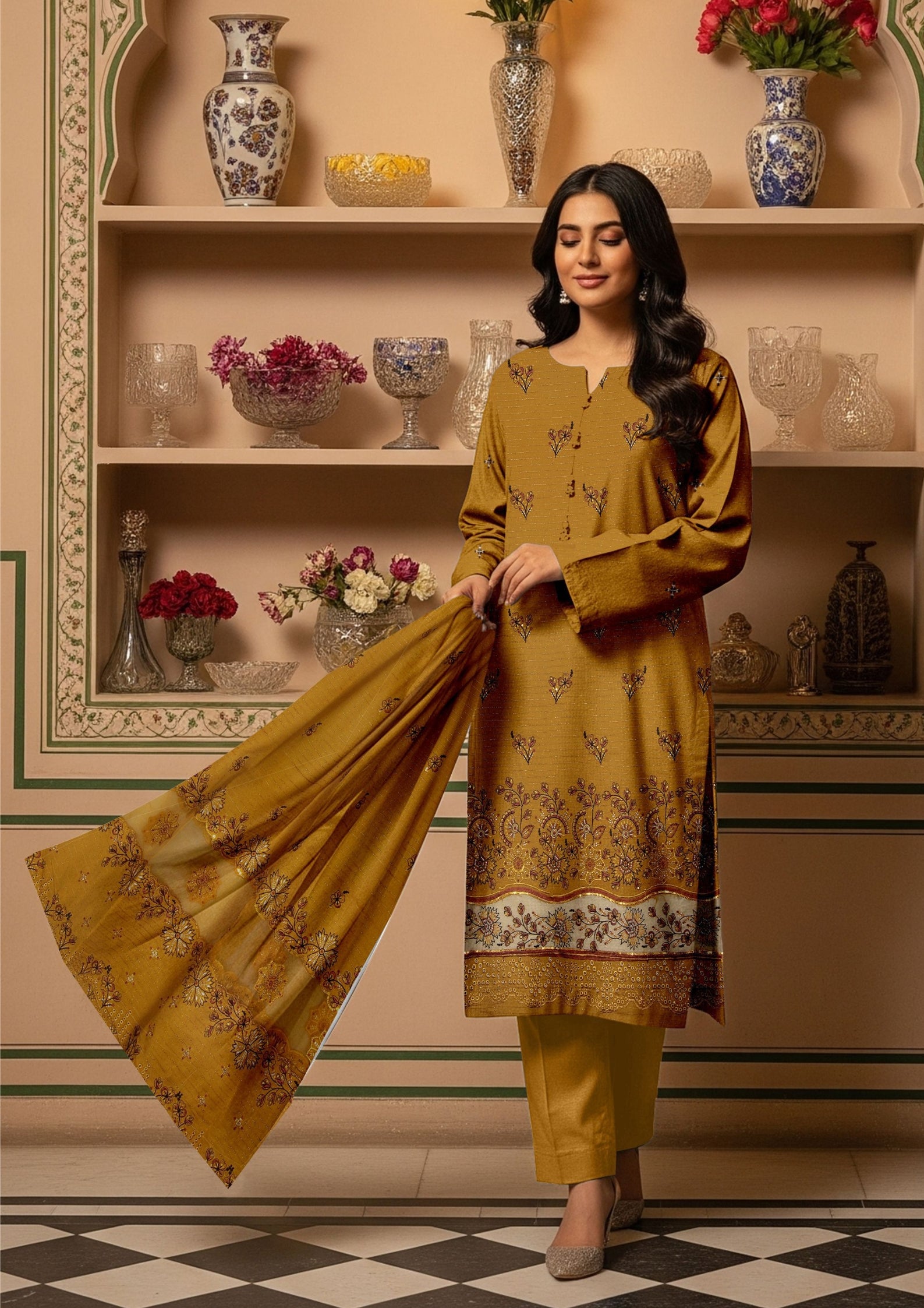 MORNI - Unstitched 3-PCS Embroidered Dhanak