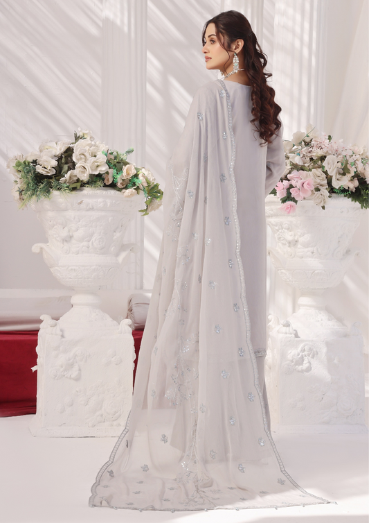 LA BELLE - Semi Stitched 3-Piece Embroidered Chiffon