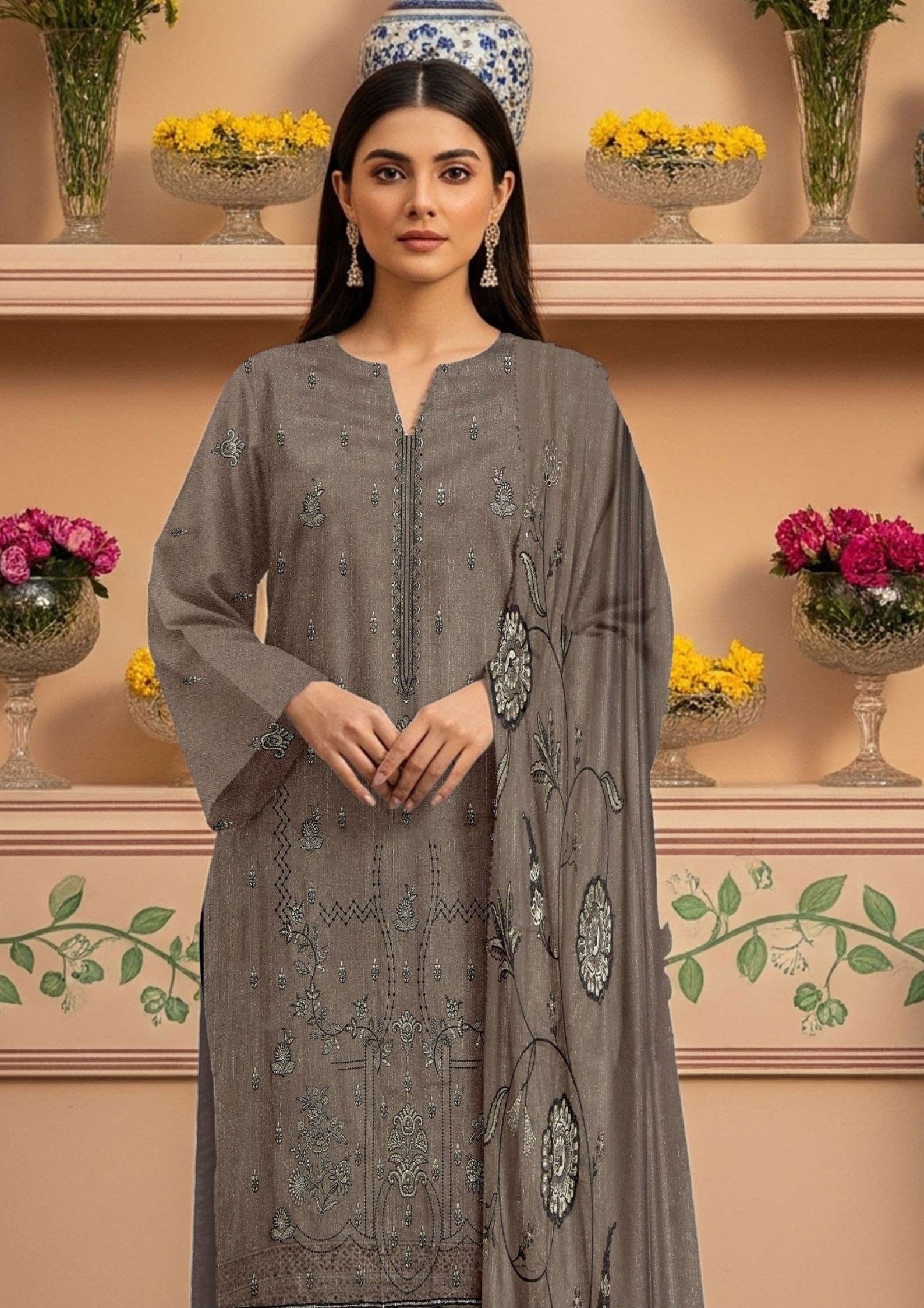 BELLA - Unstitched Embroidered Chamki Dhanak