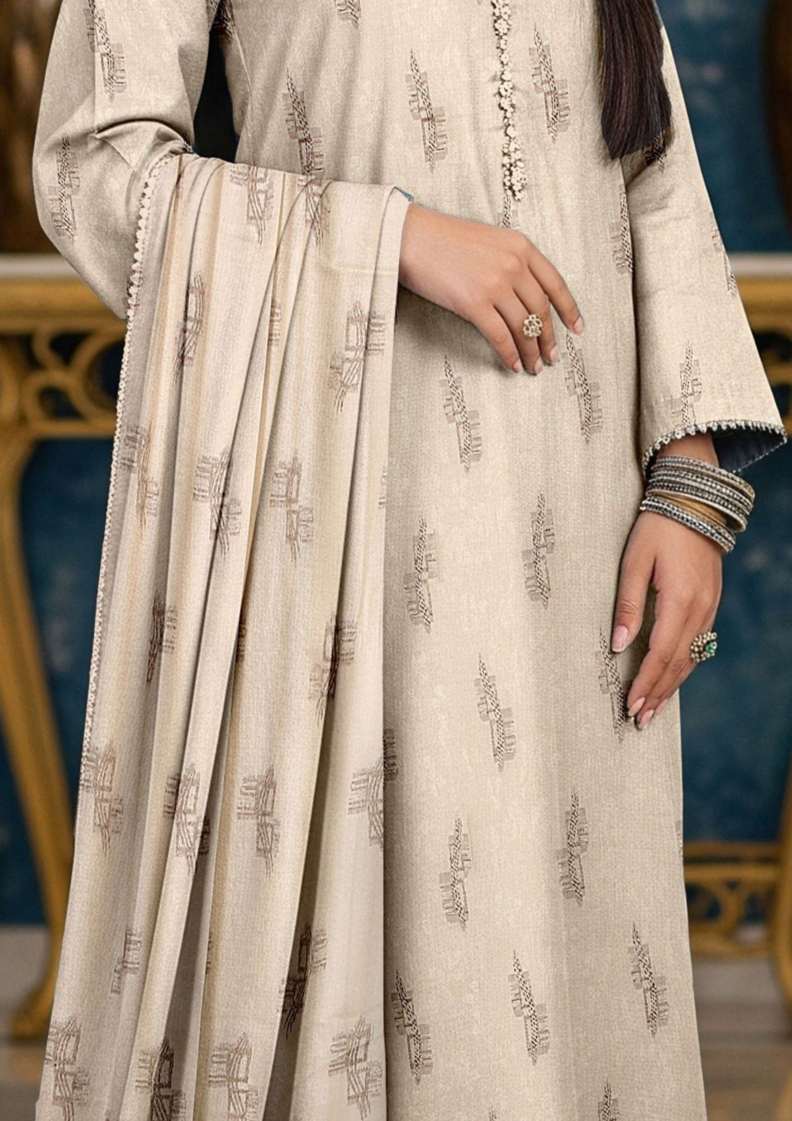 NOORI - Unstitched 3-PCS Broshia Leather Peach