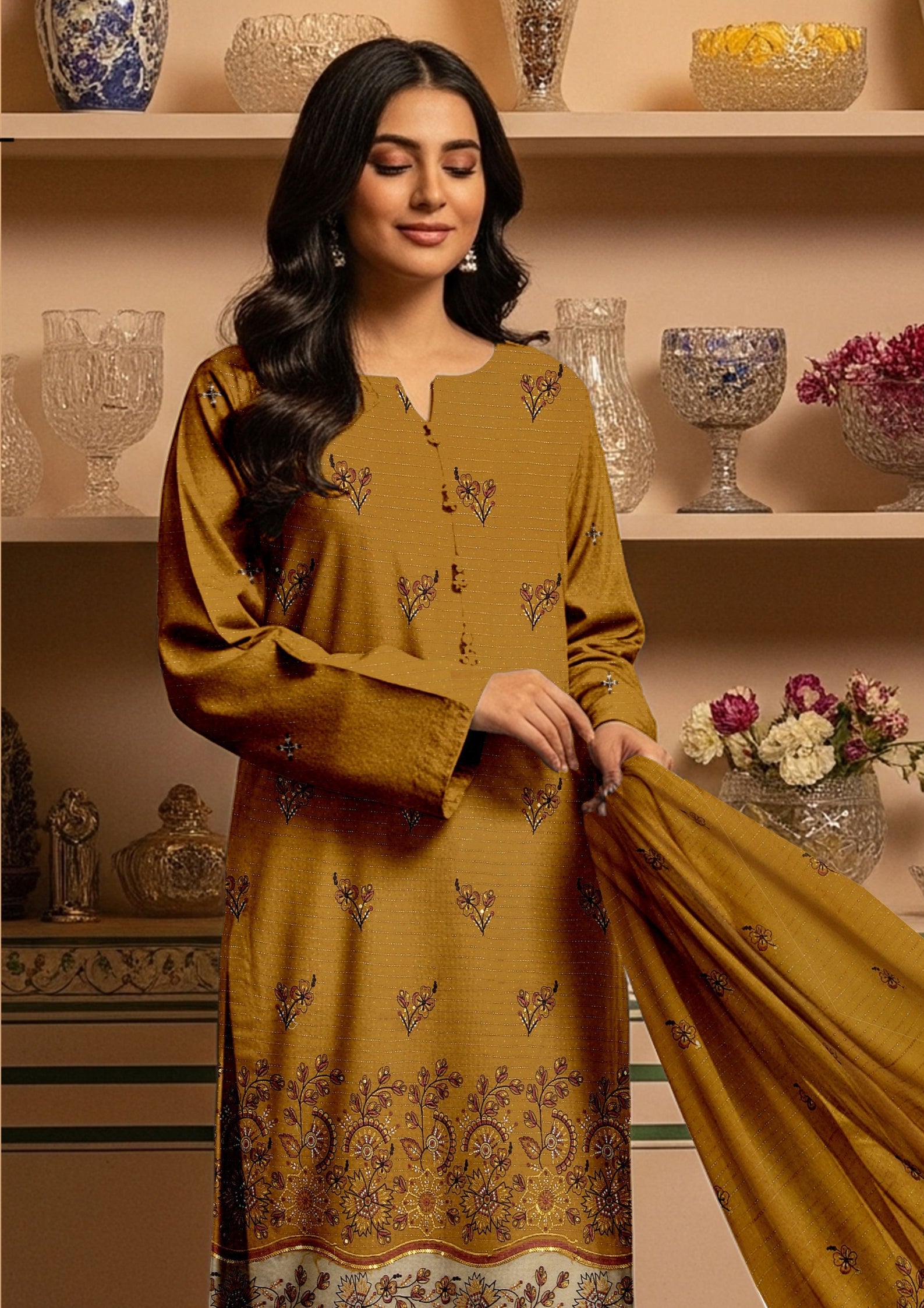 MORNI - Unstitched 3-PCS Embroidered Dhanak