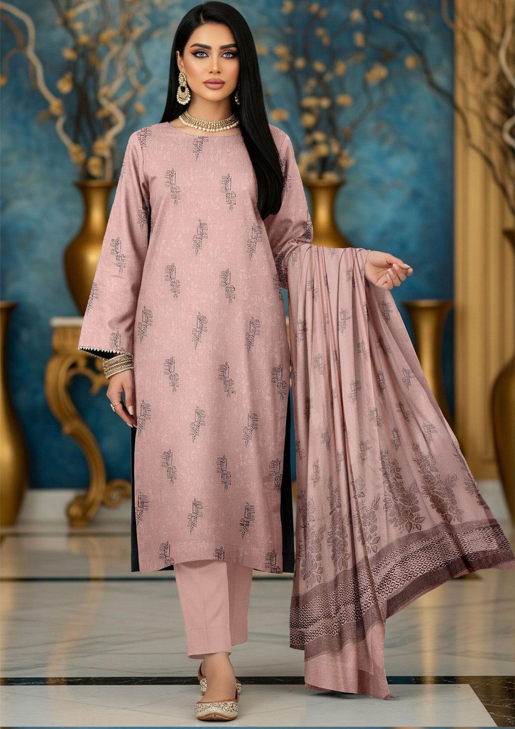 NOORI - Unstitched 3-PCS Broshia Leather Peach