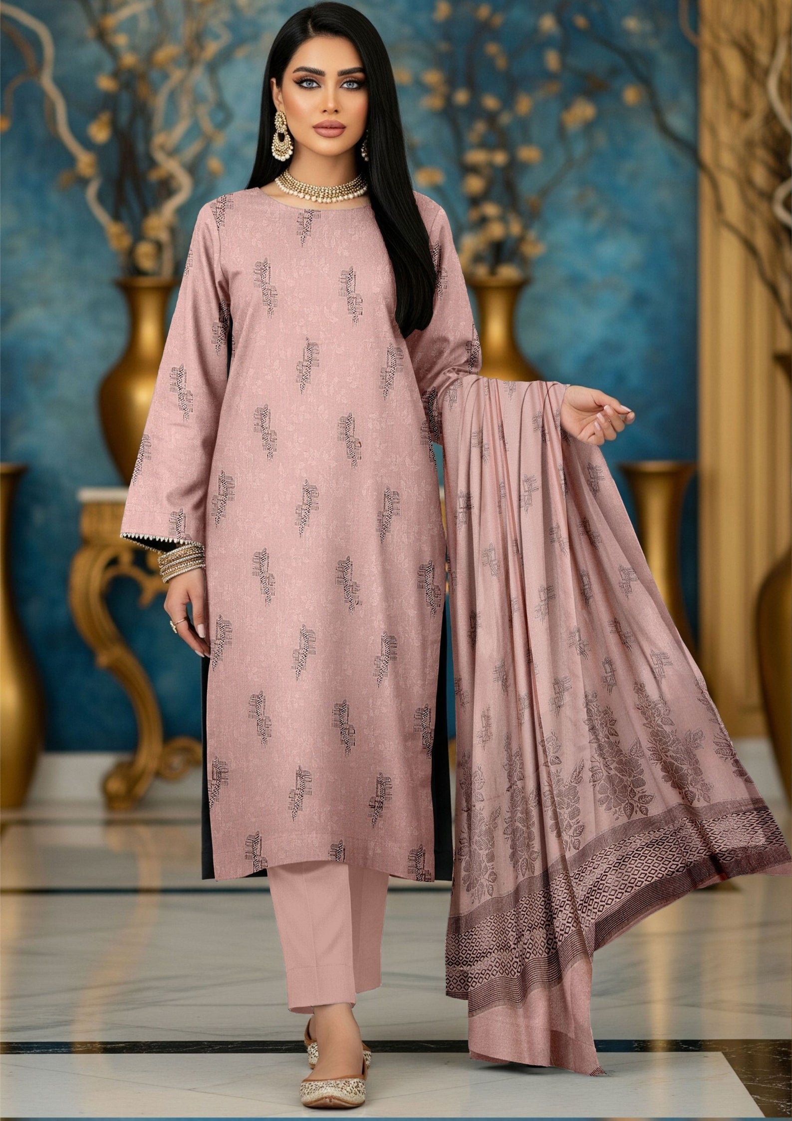 NOORI - Unstitched 3-PCS Broshia Leather Peach